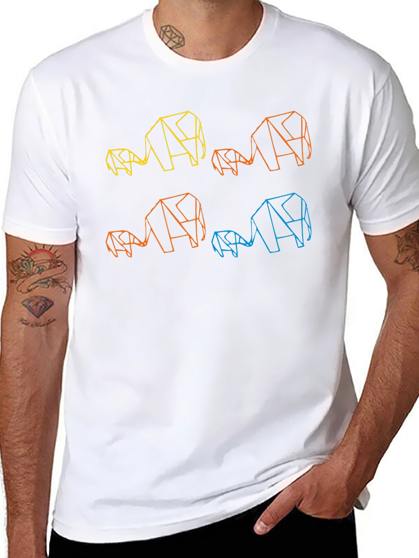 Geometric Elephant Family Black T-Shirt