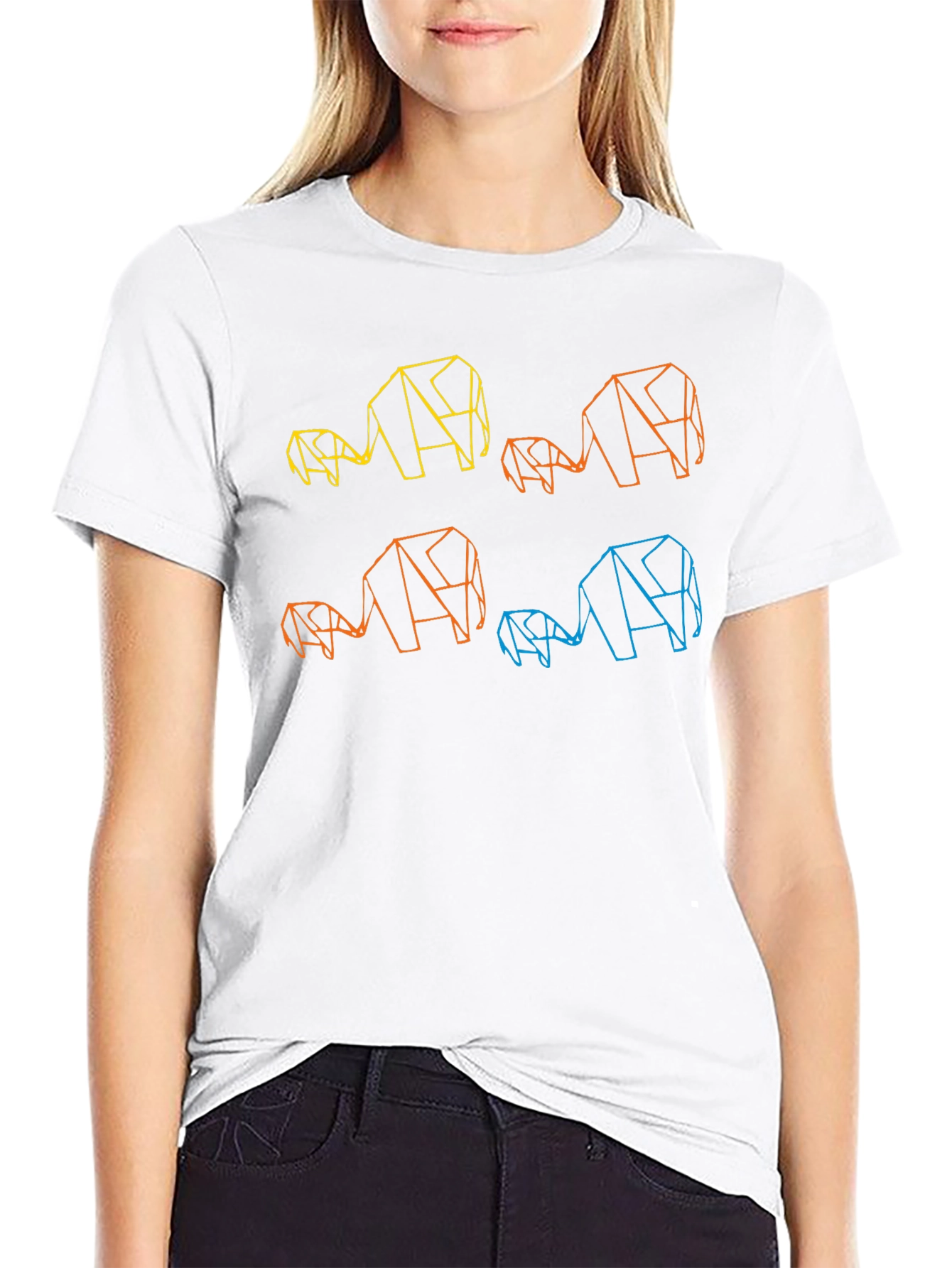 Geometric Elephant Family Black T-Shirt