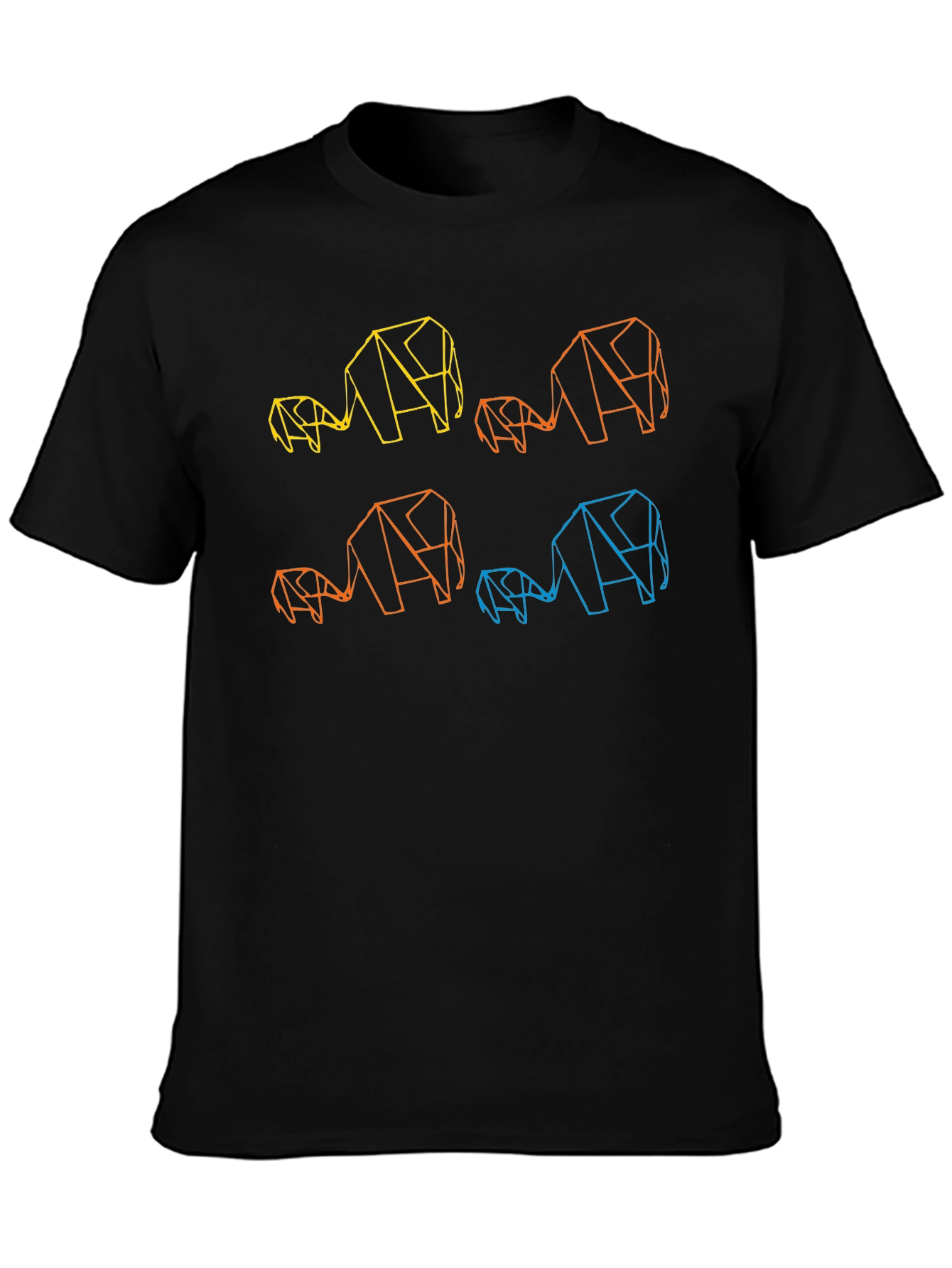 Geometric Elephant Family Black T-Shirt