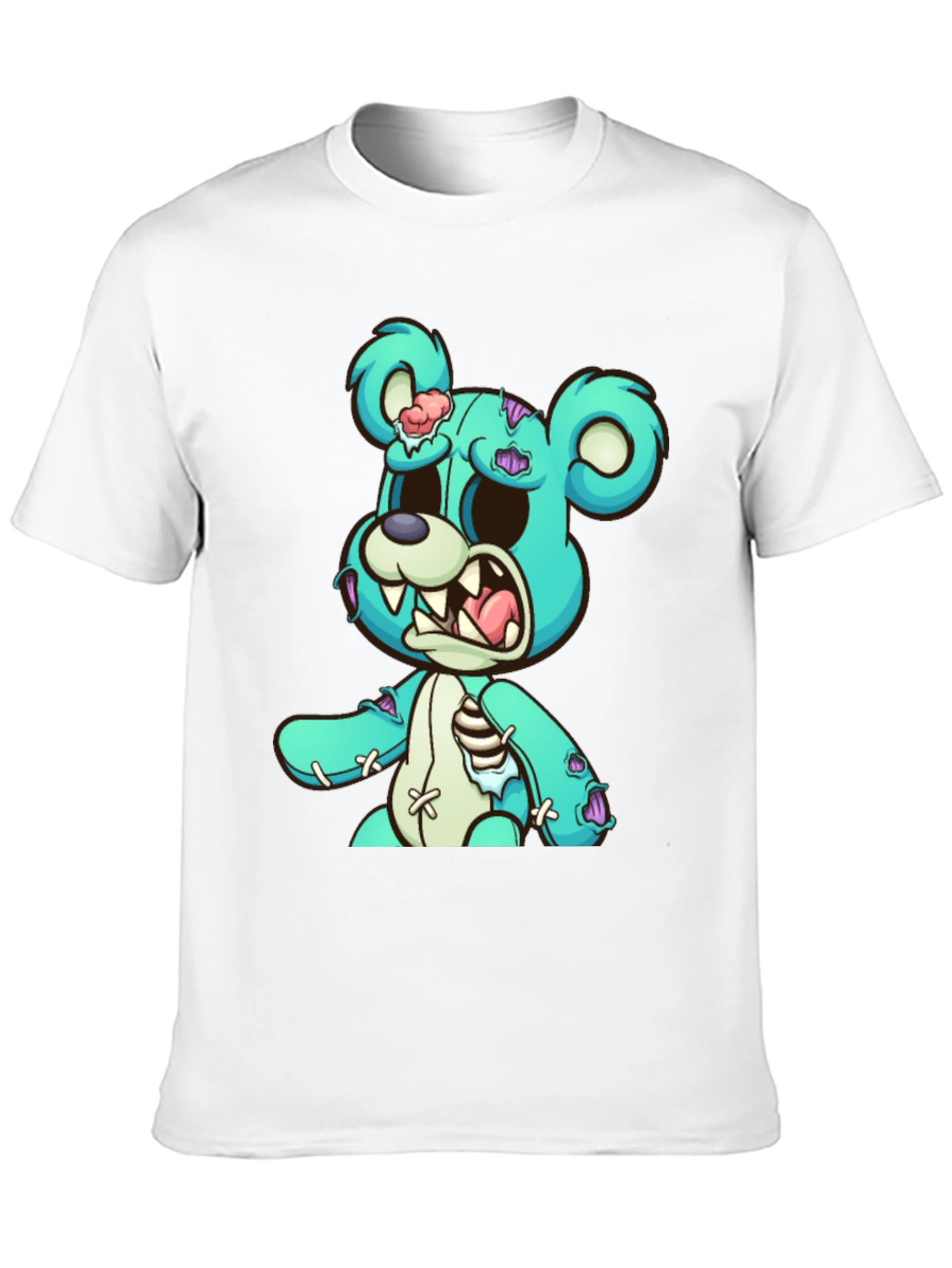 Zombie Teddy Bear Graphic Print Black T-Shirt