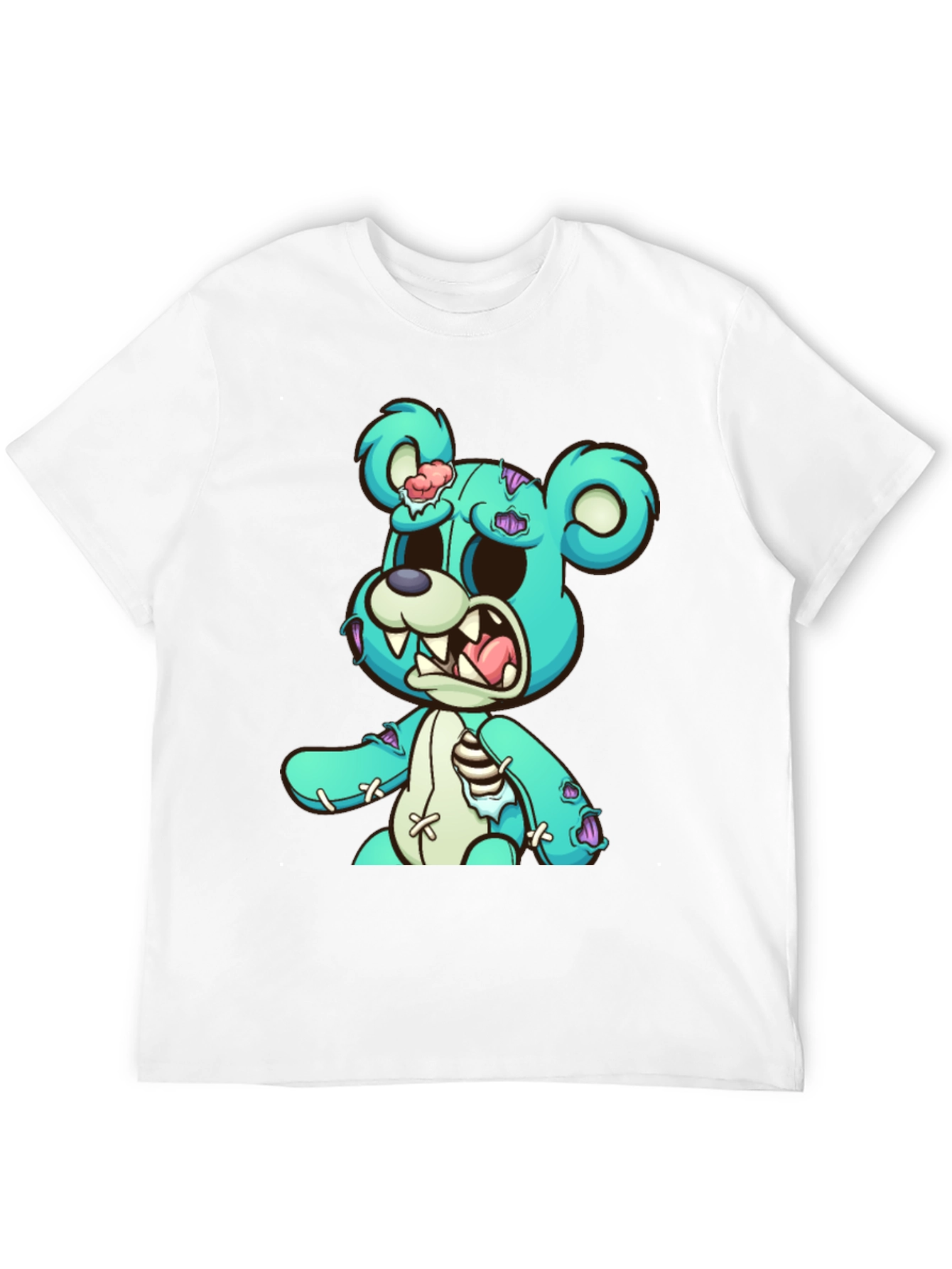 Zombie Teddy Bear Graphic Print Black T-Shirt