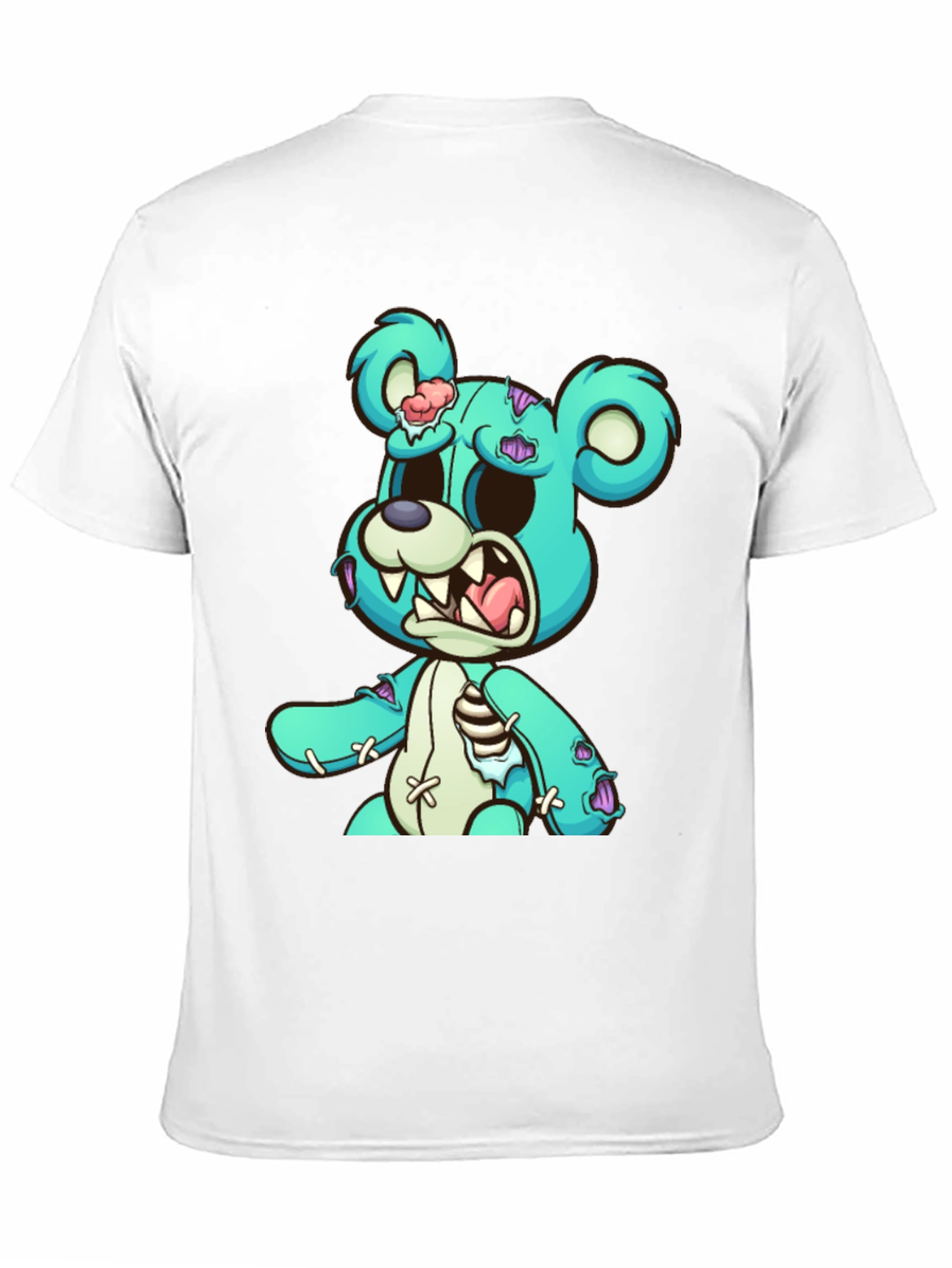 Zombie Teddy Bear Graphic Print Black T-Shirt
