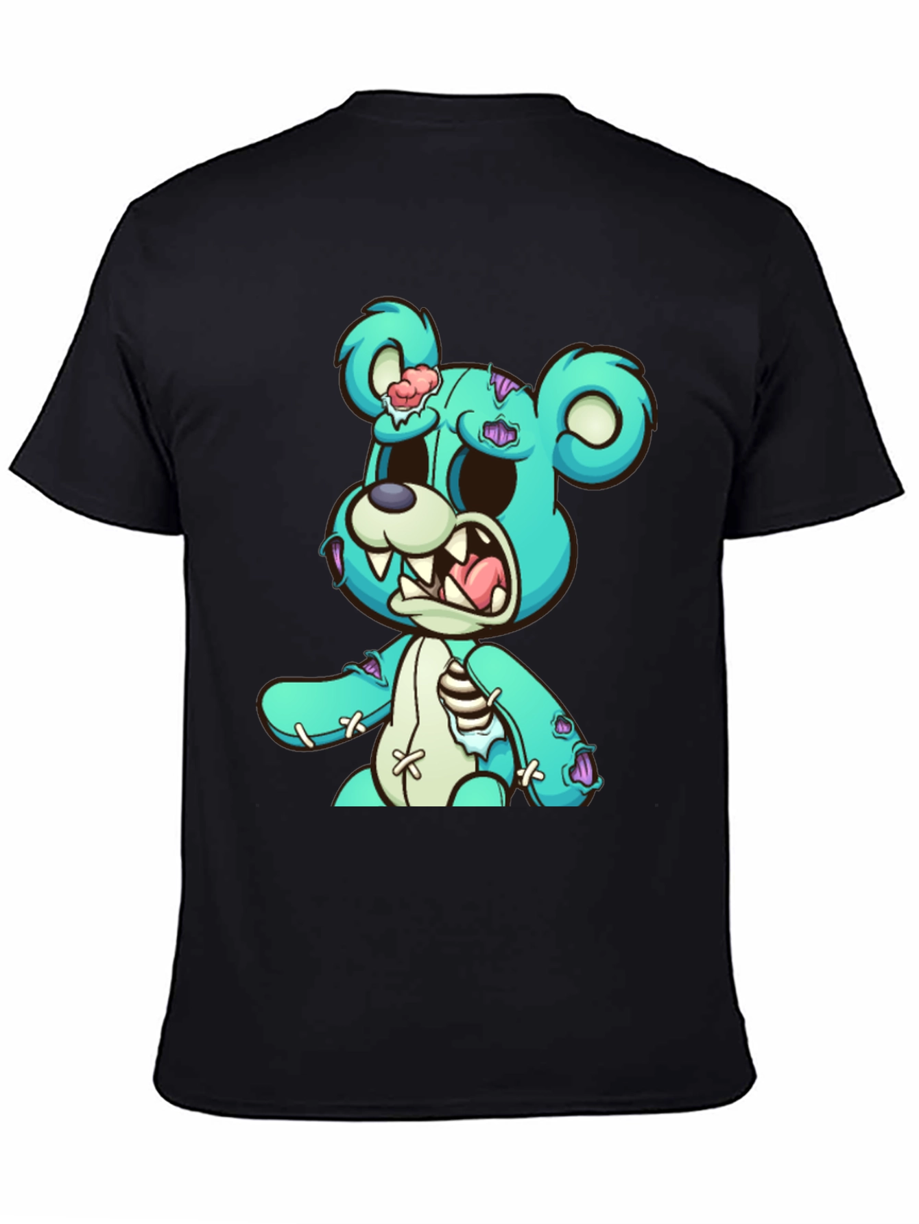 Zombie Teddy Bear Graphic Print Black T-Shirt
