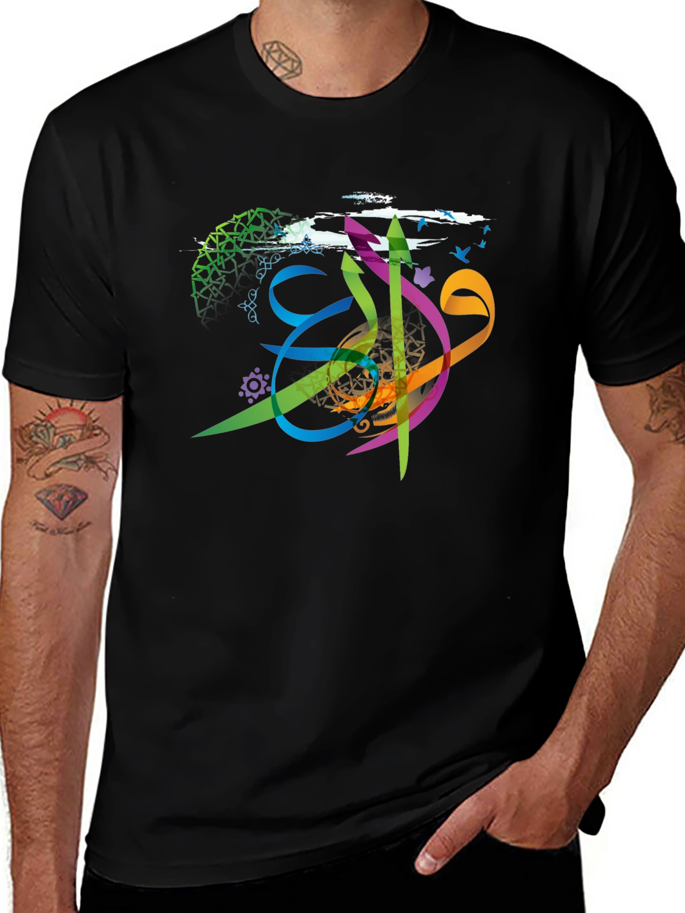 Artistic Arabic Calligraphy Mens T-Shirt - Black