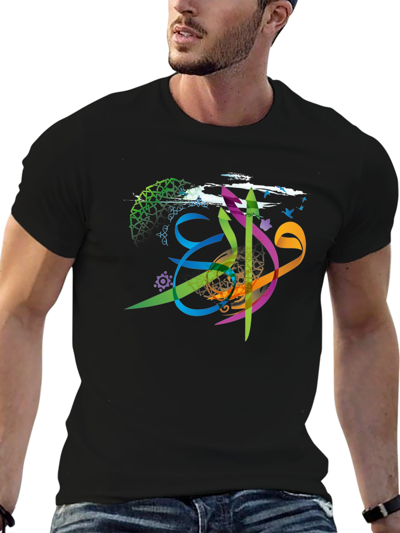 Artistic Arabic Calligraphy Mens T-Shirt - Black