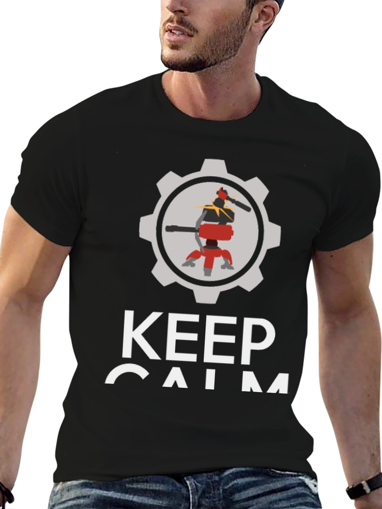 Keep Calm Automate T-Shirt - Black Cotton Robot Design