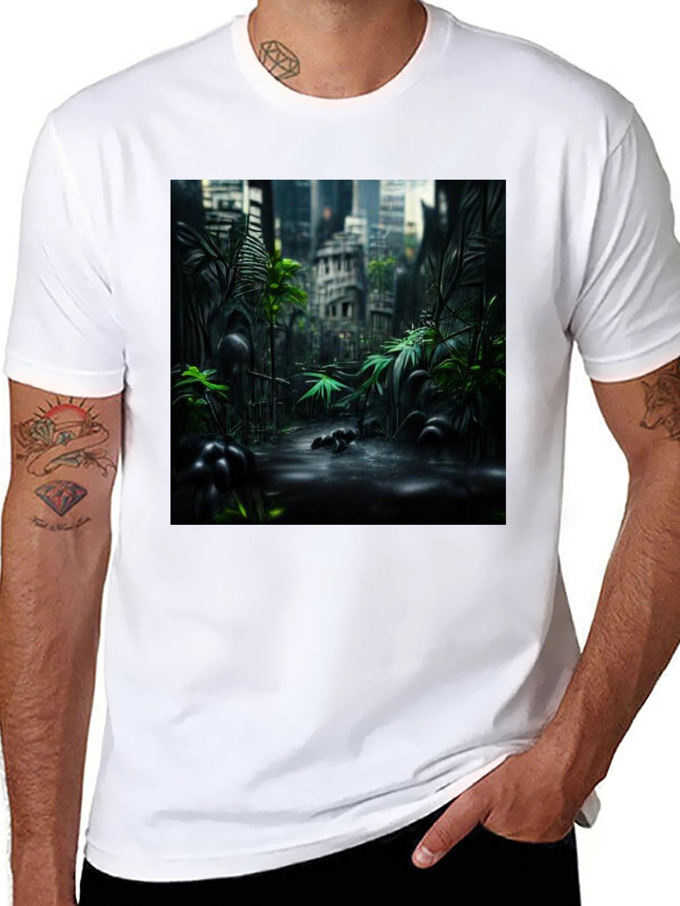 Urban Jungle Graphic Tee - Black Cotton T-Shirt