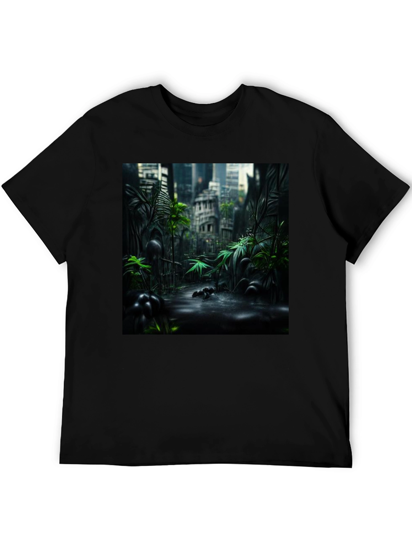 Urban Jungle Graphic Tee - Black Cotton T-Shirt