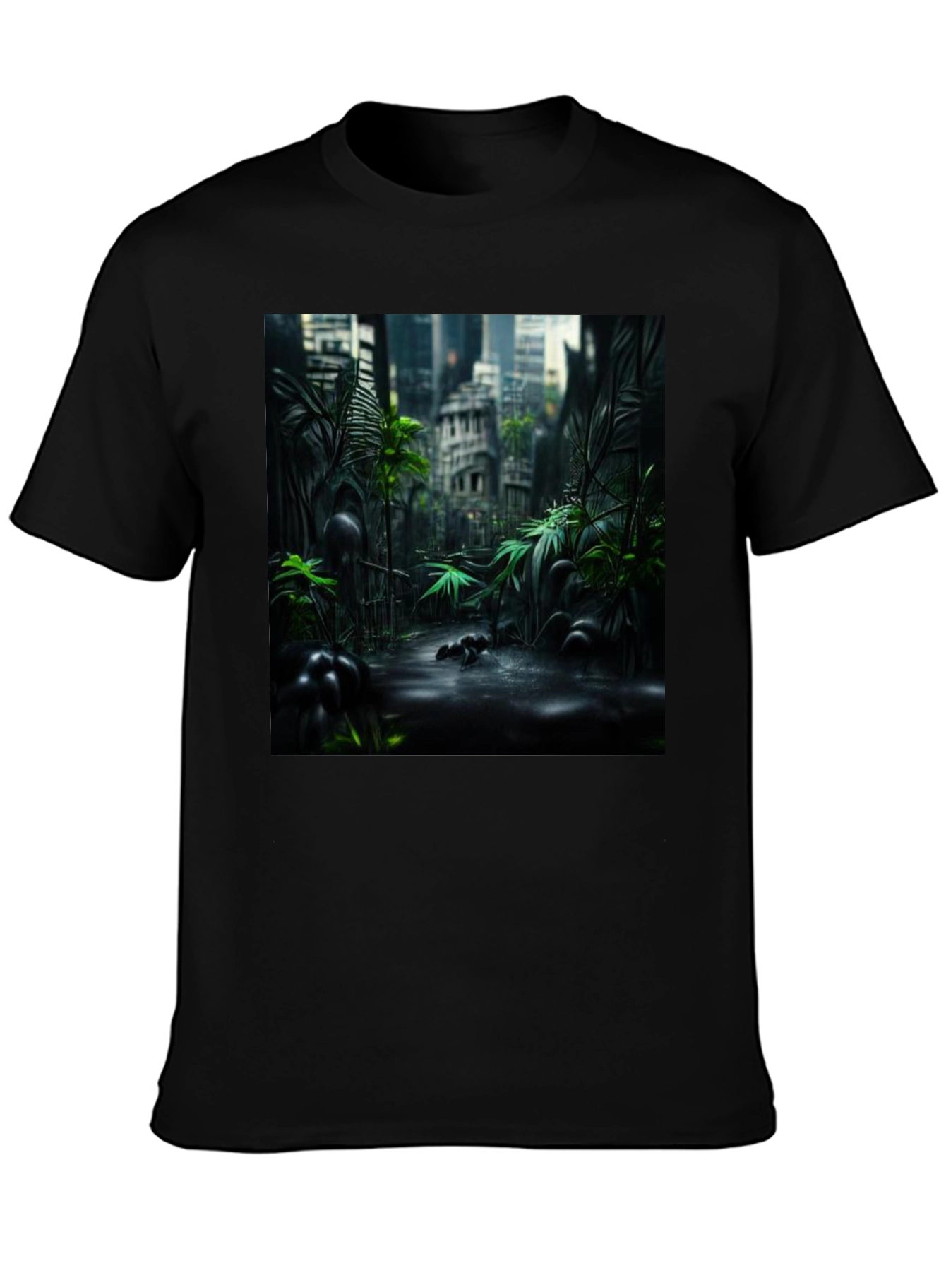 Urban Jungle Graphic Tee - Black Cotton T-Shirt