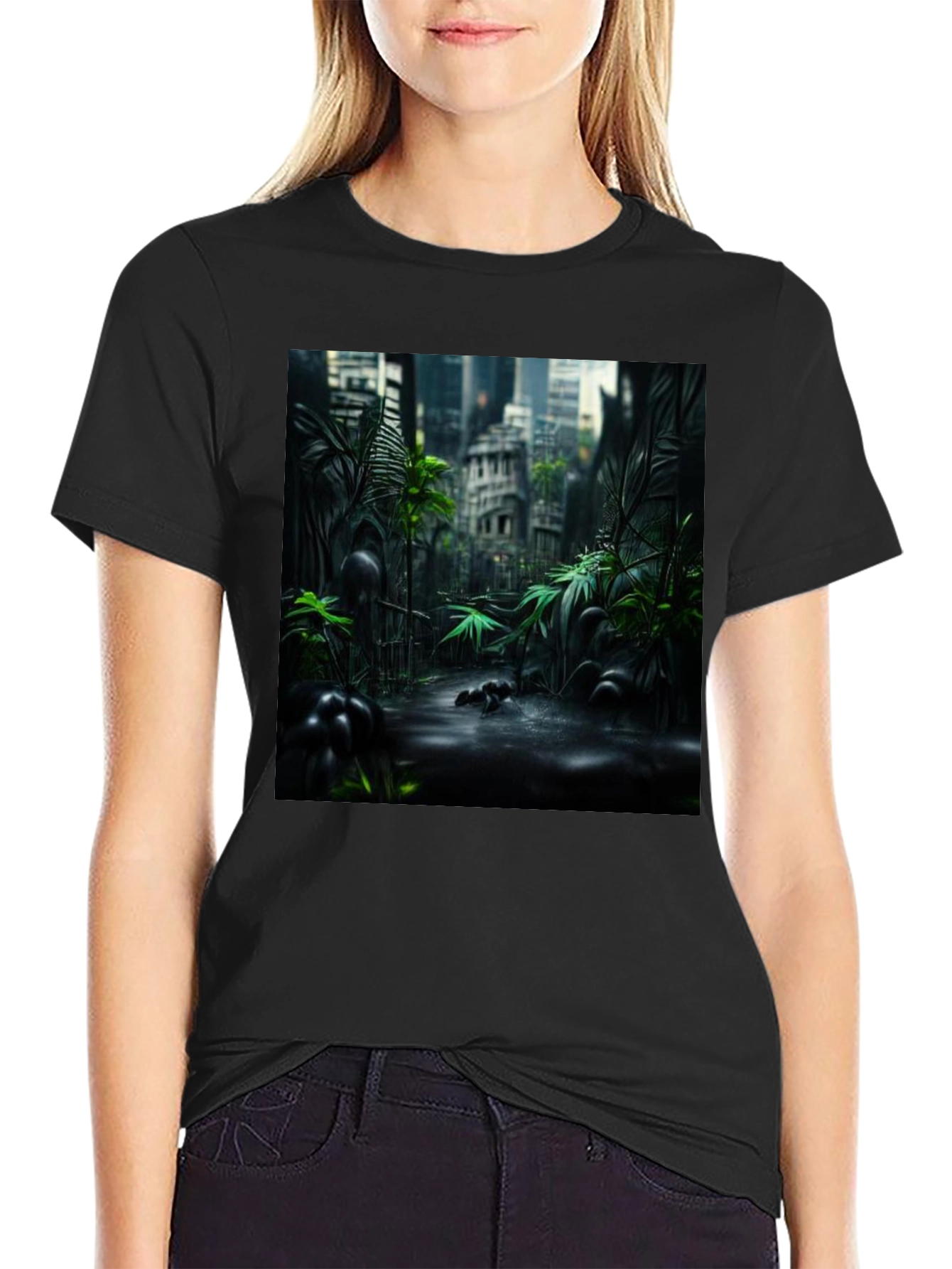 Urban Jungle Graphic Tee - Black Cotton T-Shirt