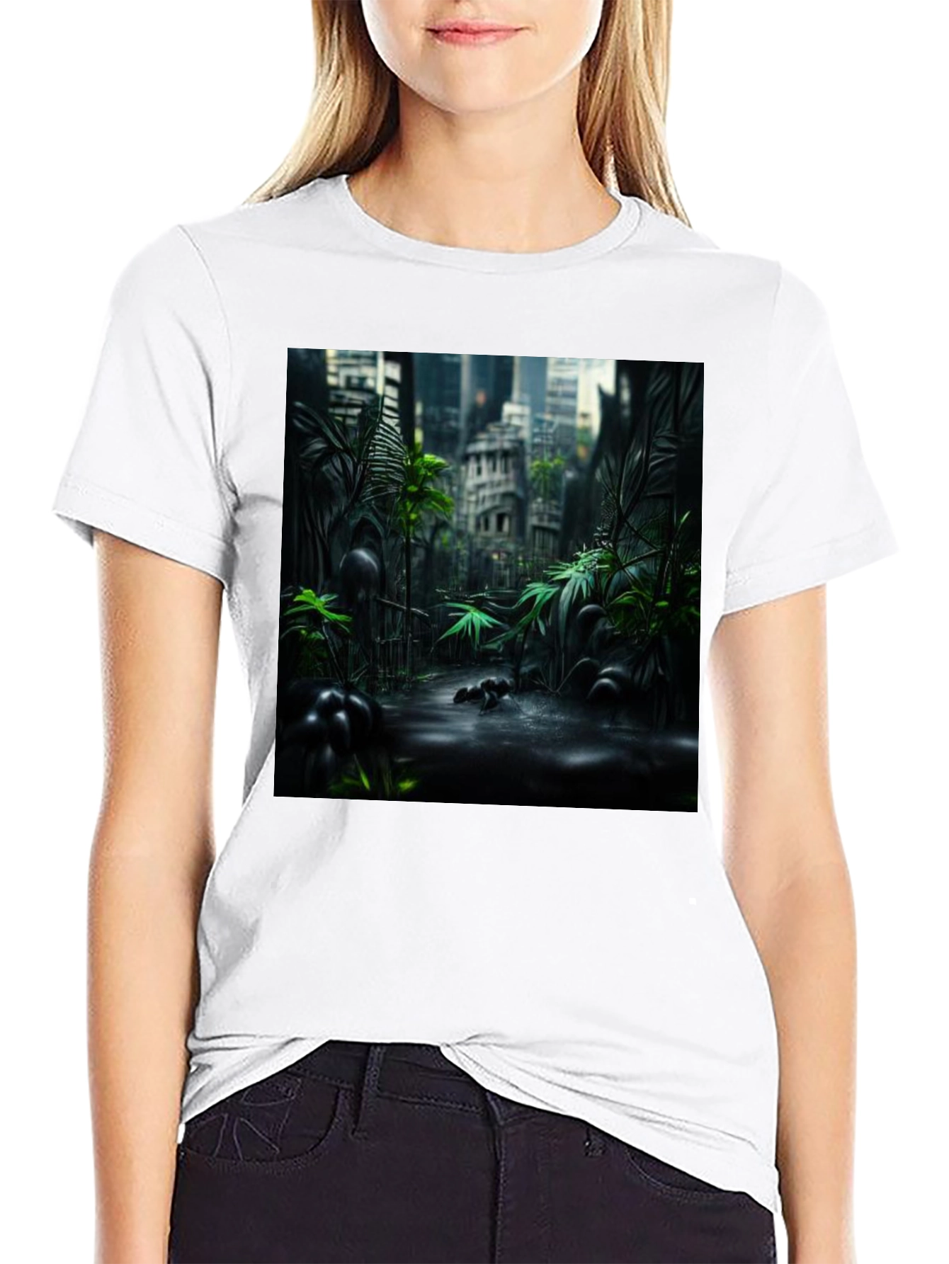 Urban Jungle Graphic Tee - Black Cotton T-Shirt