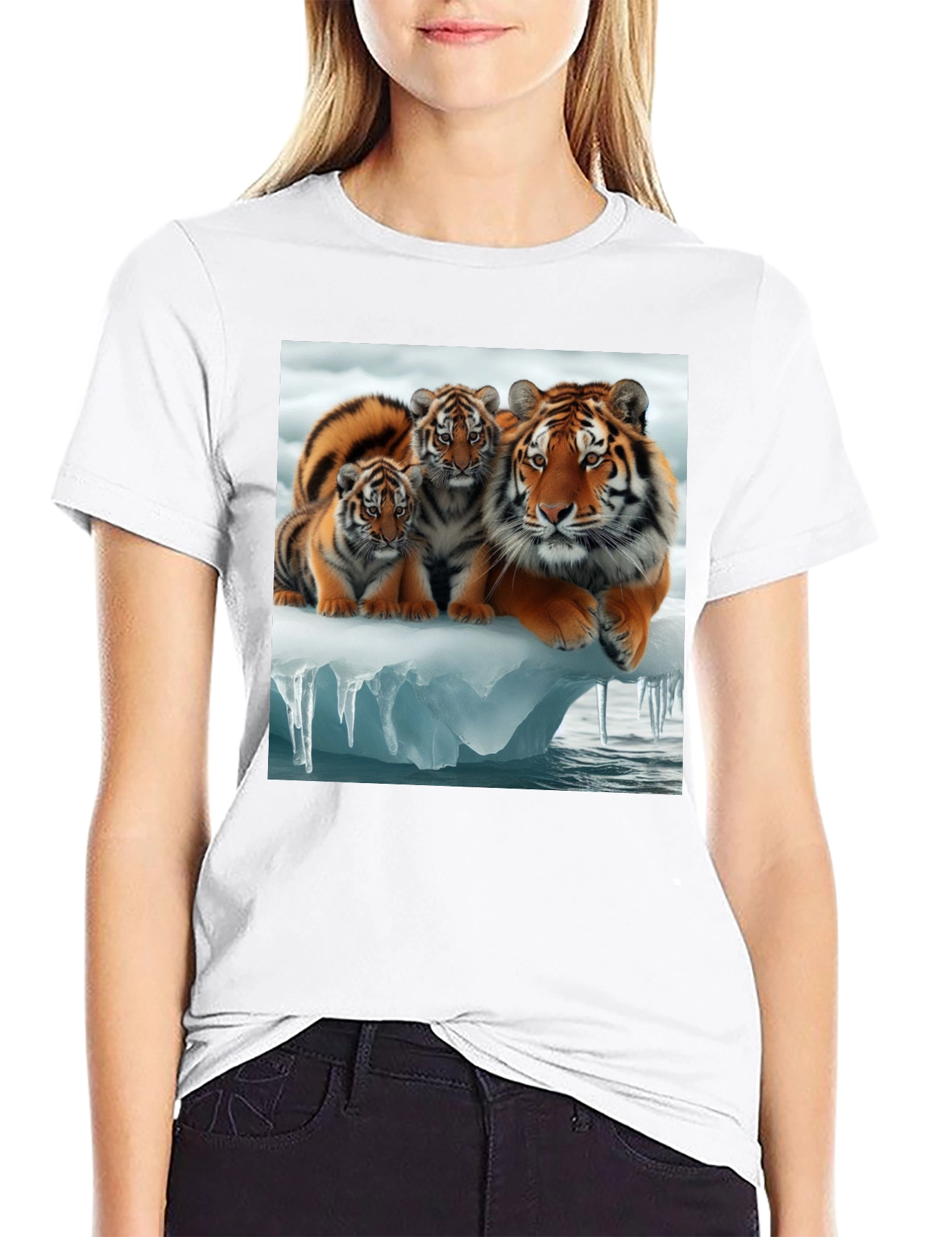 Tiger Family Graphic Tee - Black Cotton T-Shirt