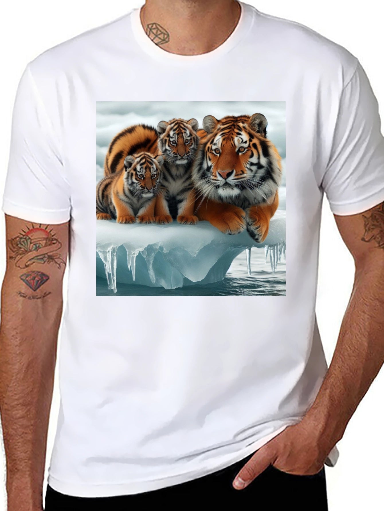 Tiger Family Graphic Tee - Black Cotton T-Shirt
