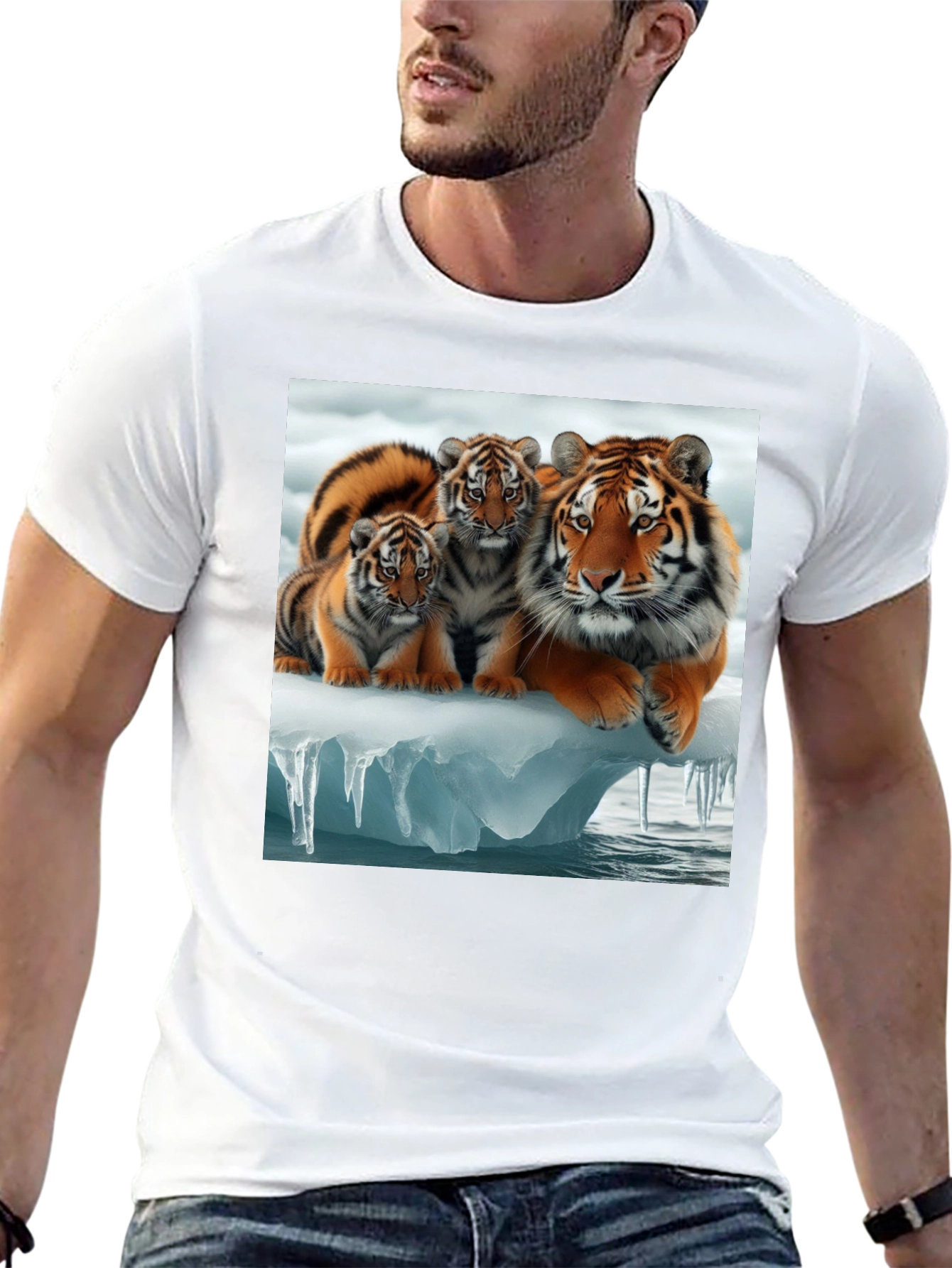 Tiger Family Graphic Tee - Black Cotton T-Shirt