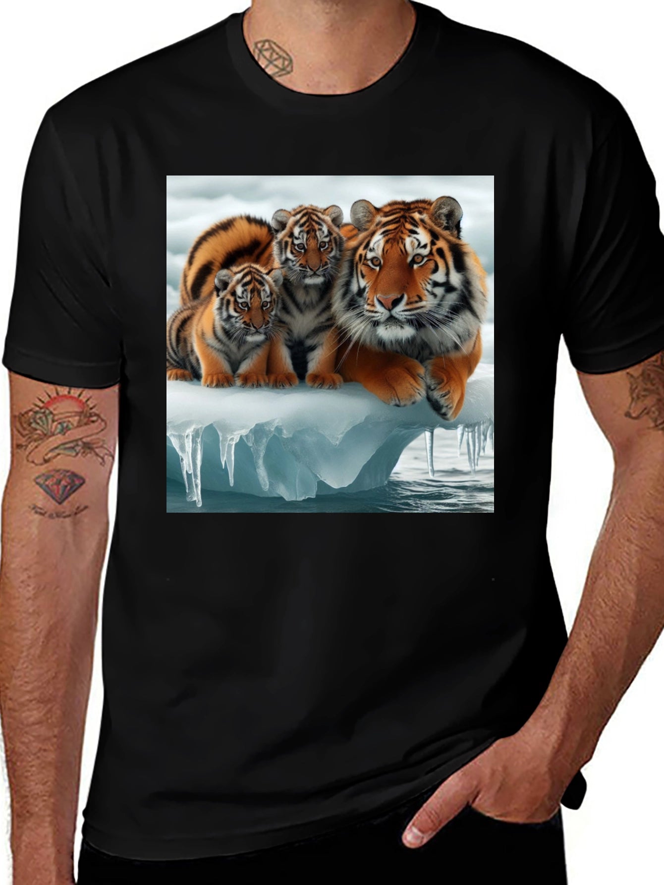 Tiger Family Graphic Tee - Black Cotton T-Shirt