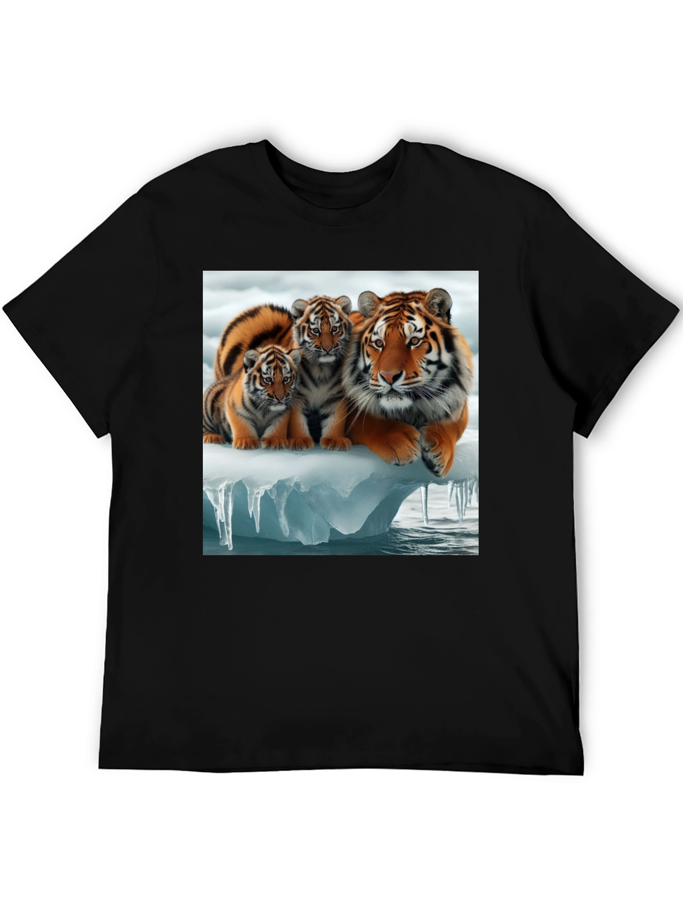 Tiger Family Graphic Tee - Black Cotton T-Shirt