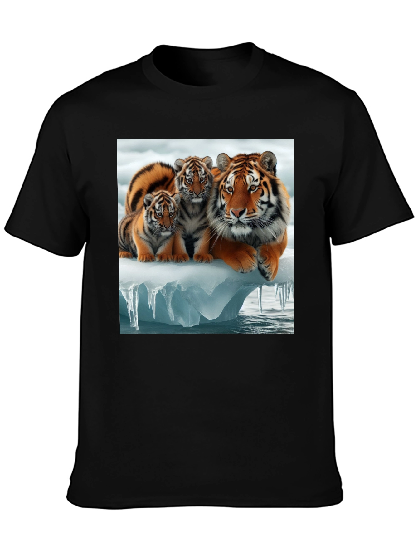 Tiger Family Graphic Tee - Black Cotton T-Shirt