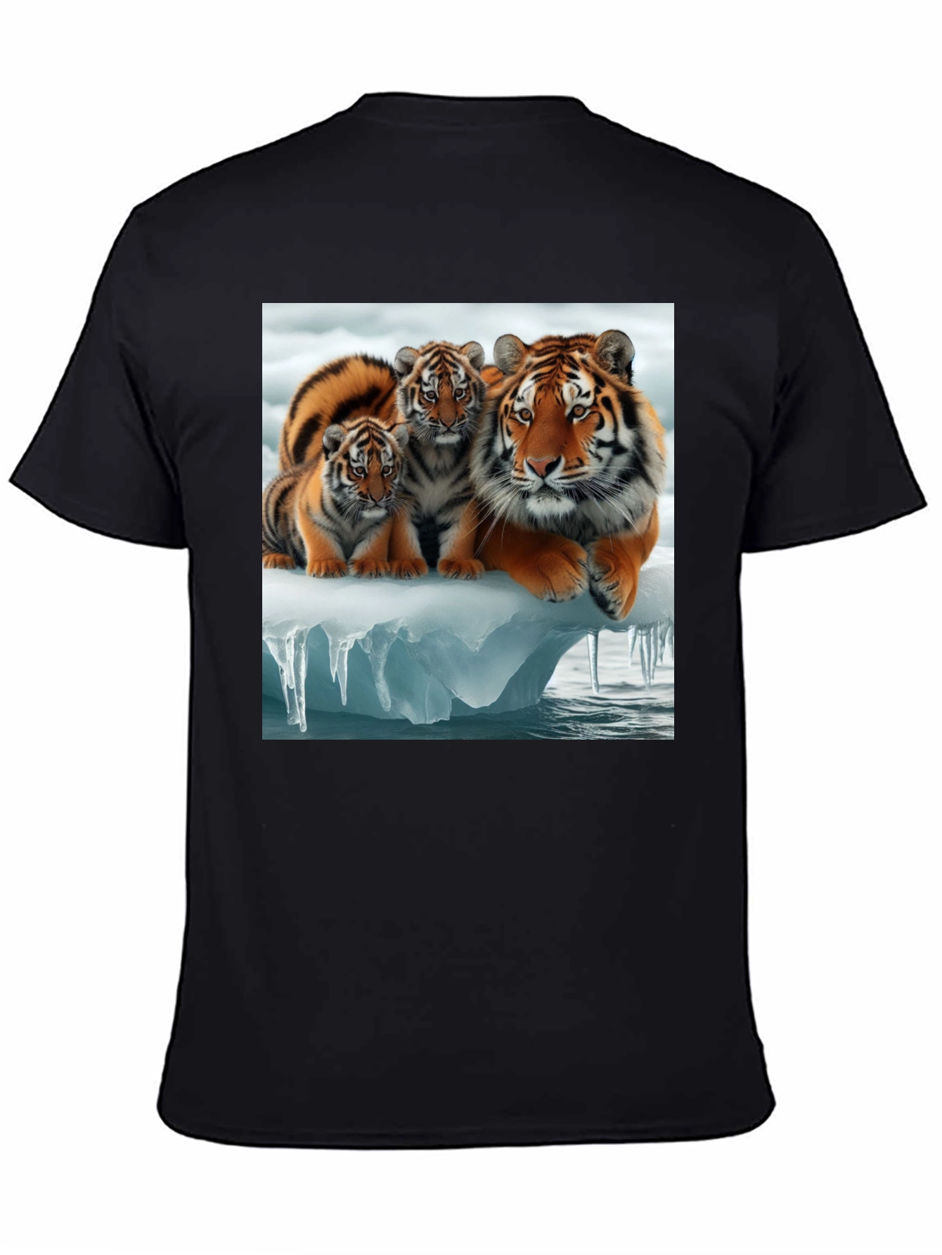 Tiger Family Graphic Tee - Black Cotton T-Shirt