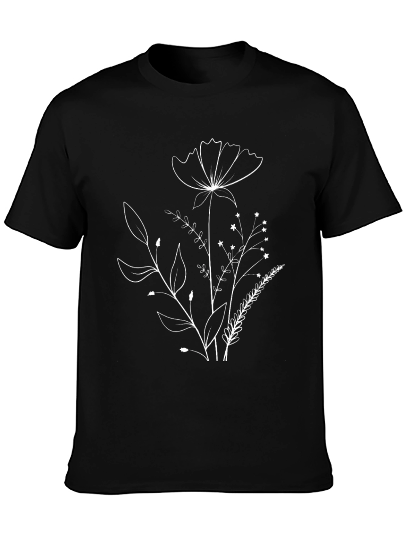 Floral Outline Black T-Shirt
