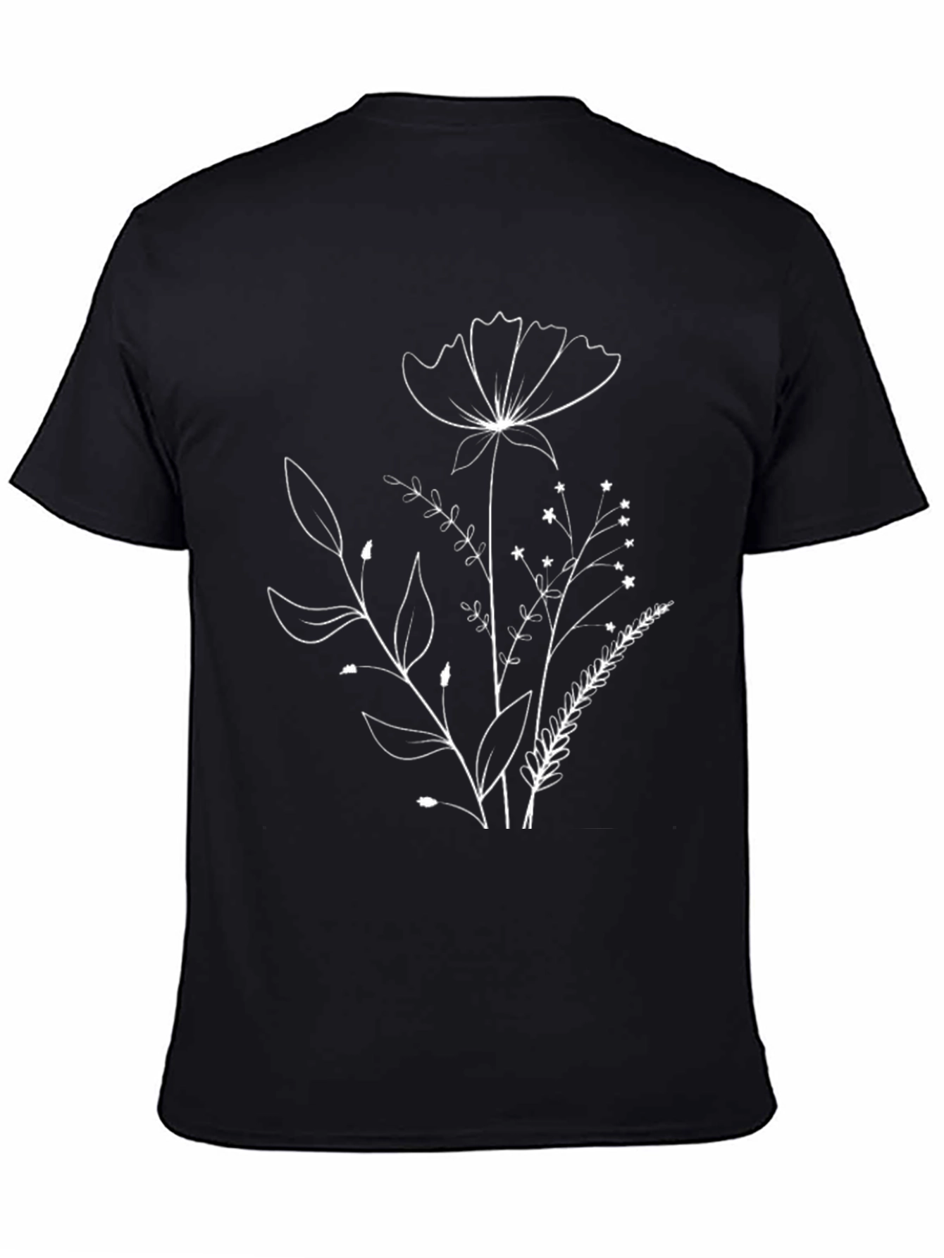 Floral Outline Black T-Shirt