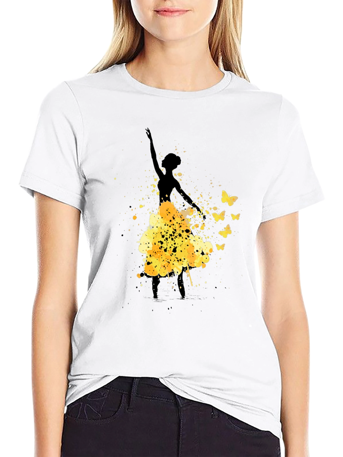 Ballerina Butterfly Black Graphic T-Shirt