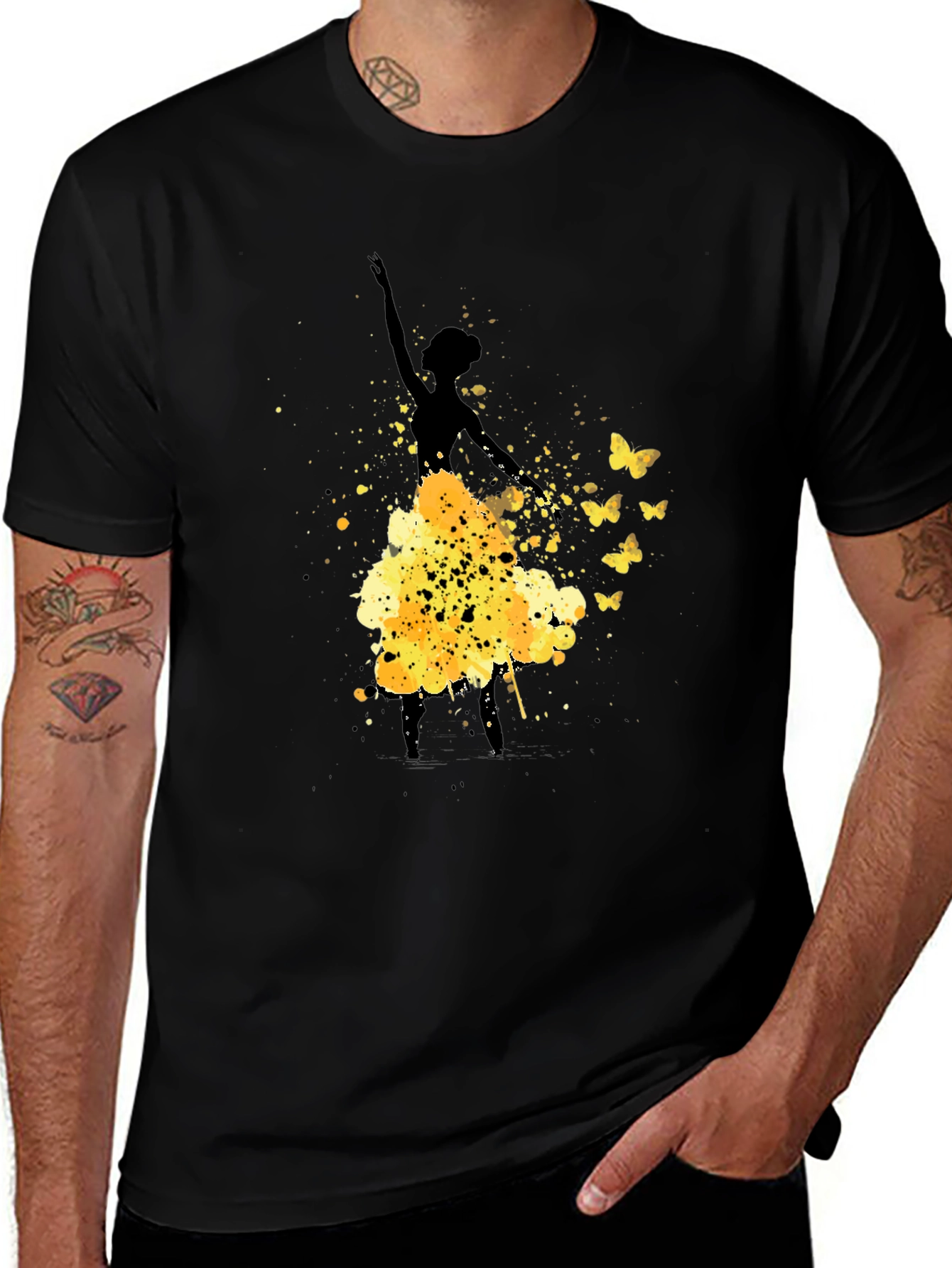 Ballerina Butterfly Black Graphic T-Shirt