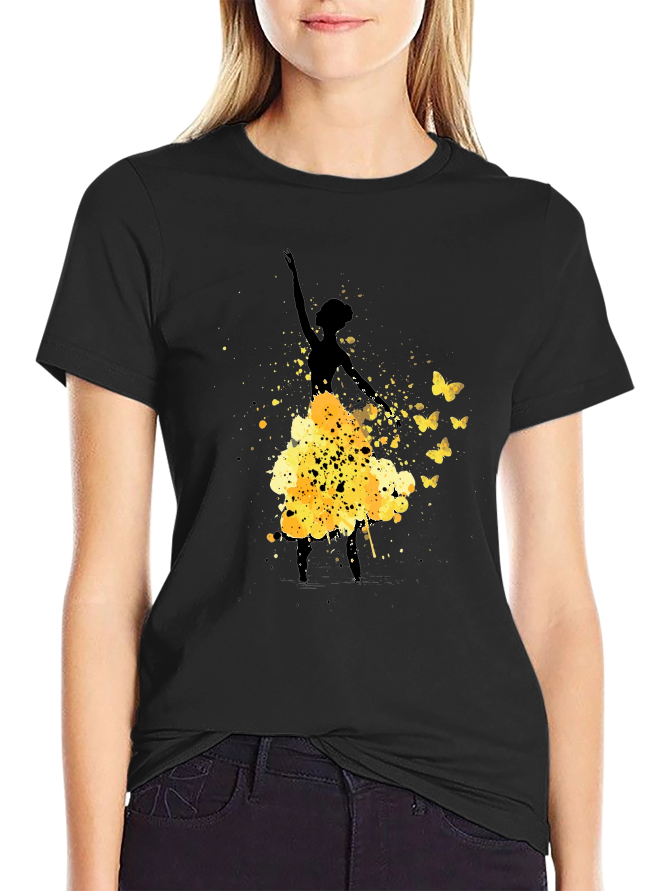 Ballerina Butterfly Black Graphic T-Shirt