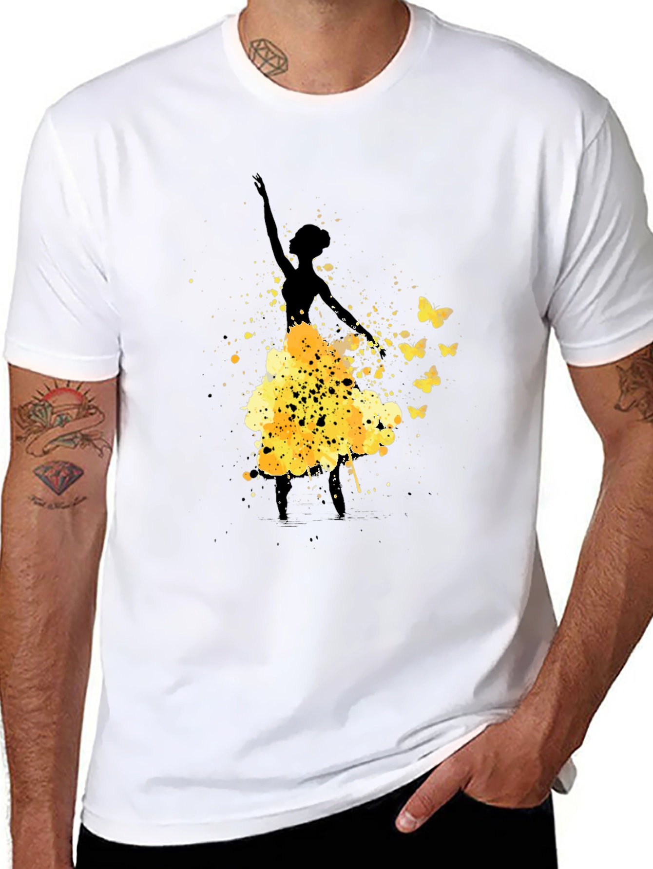 Ballerina Butterfly Black Graphic T-Shirt
