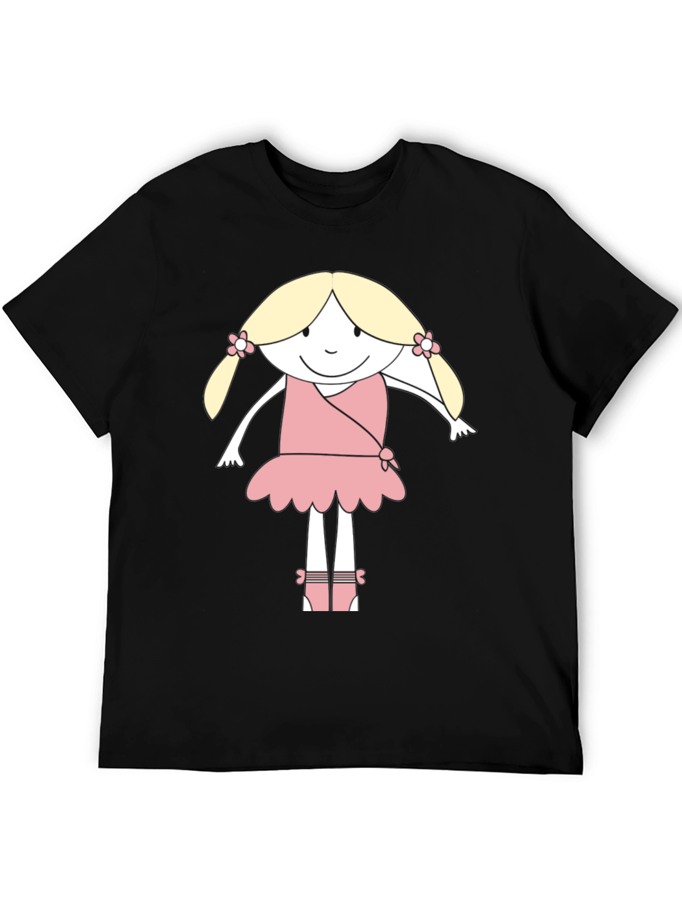 Cute Cartoon Ballerina Black T-Shirt