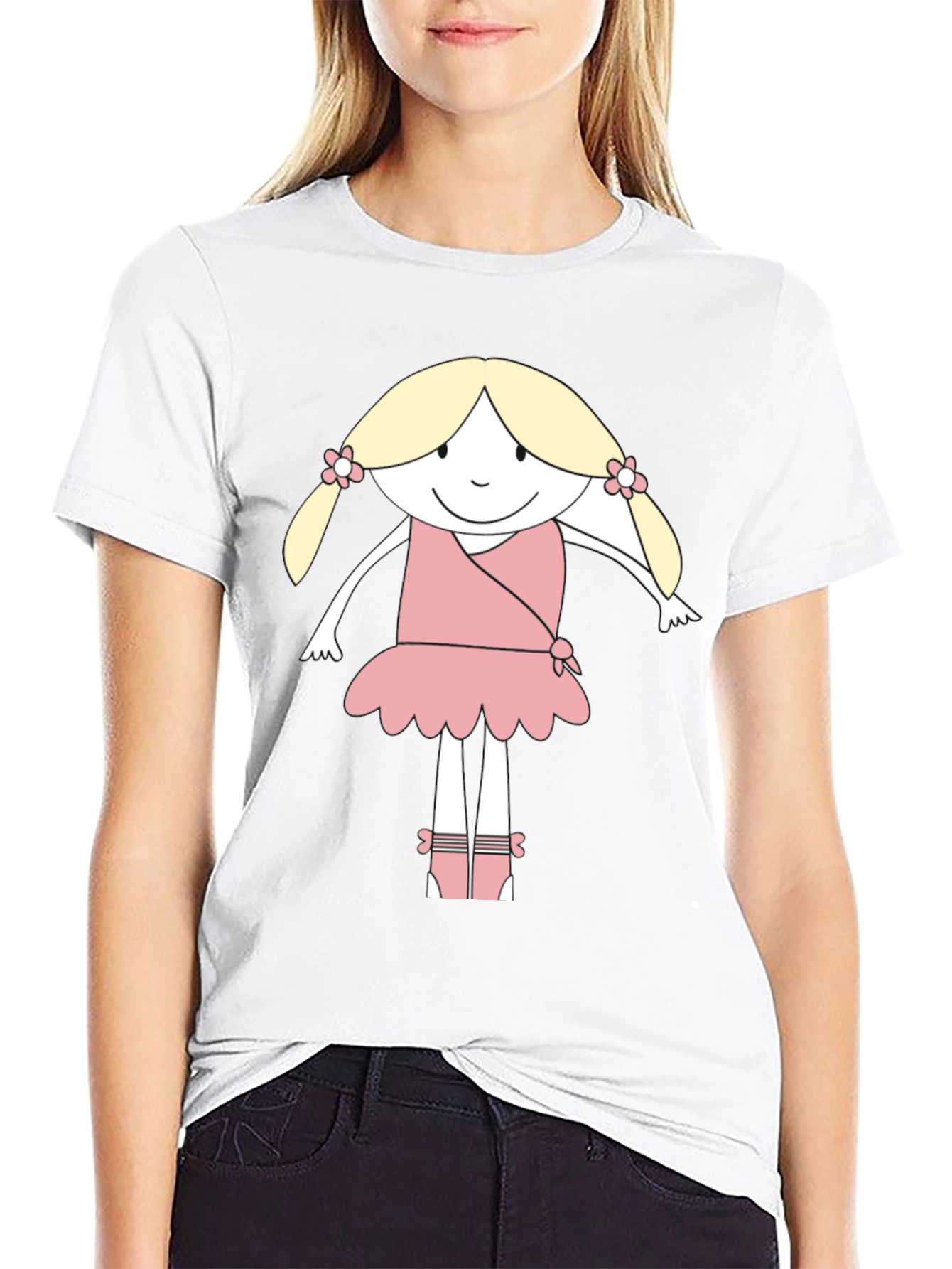 Cute Cartoon Ballerina Black T-Shirt