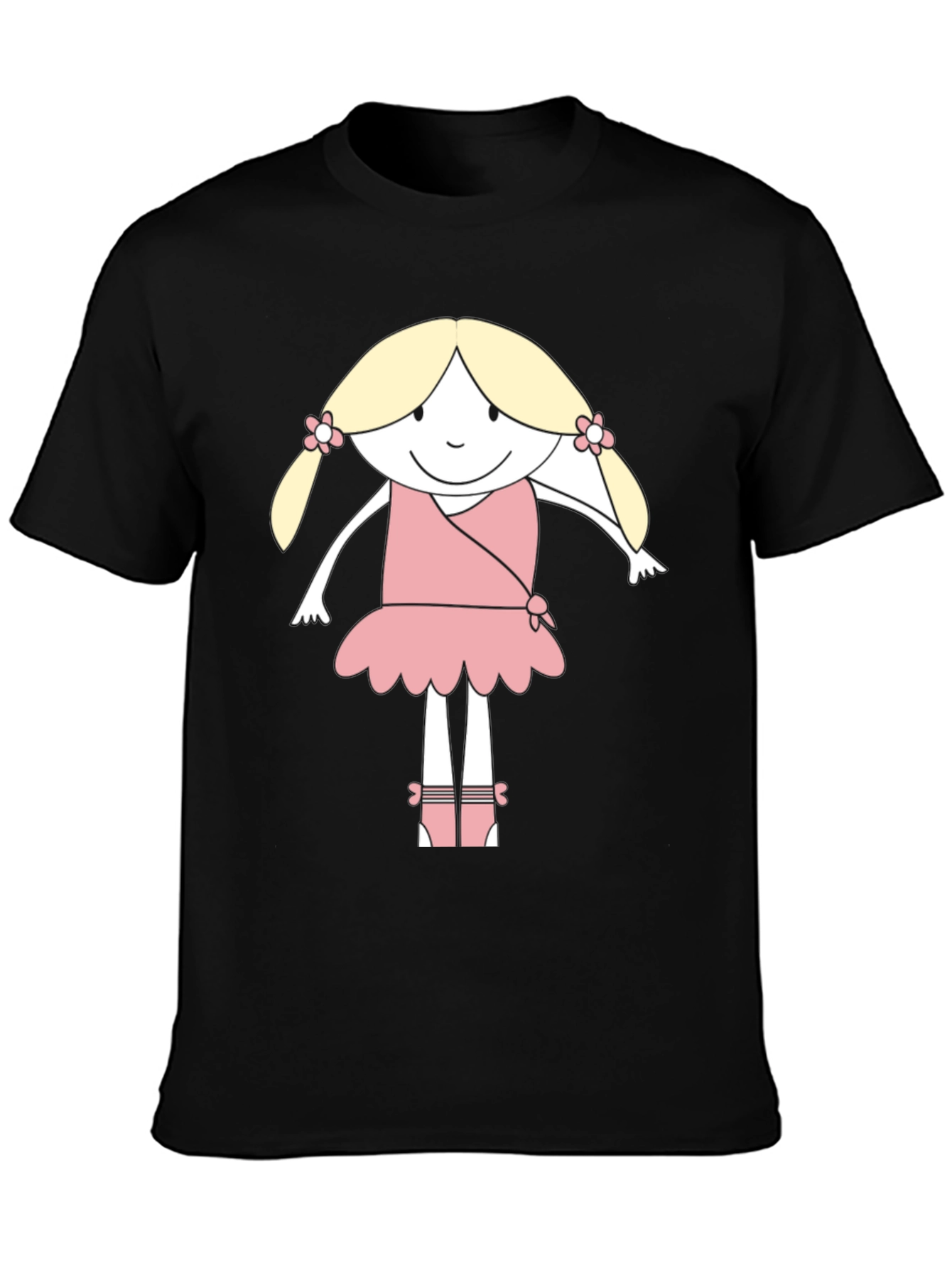 Cute Cartoon Ballerina Black T-Shirt