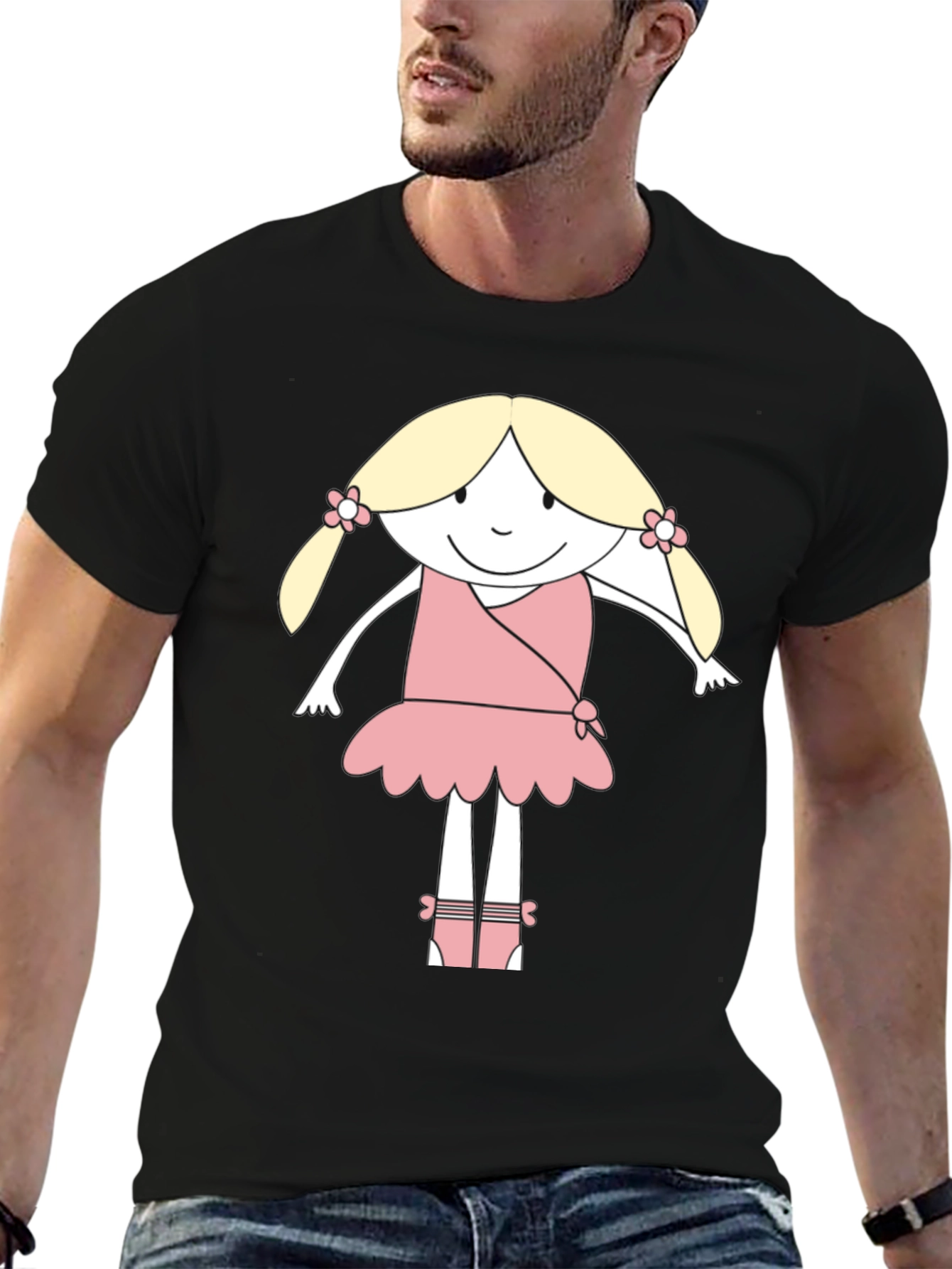 Cute Cartoon Ballerina Black T-Shirt