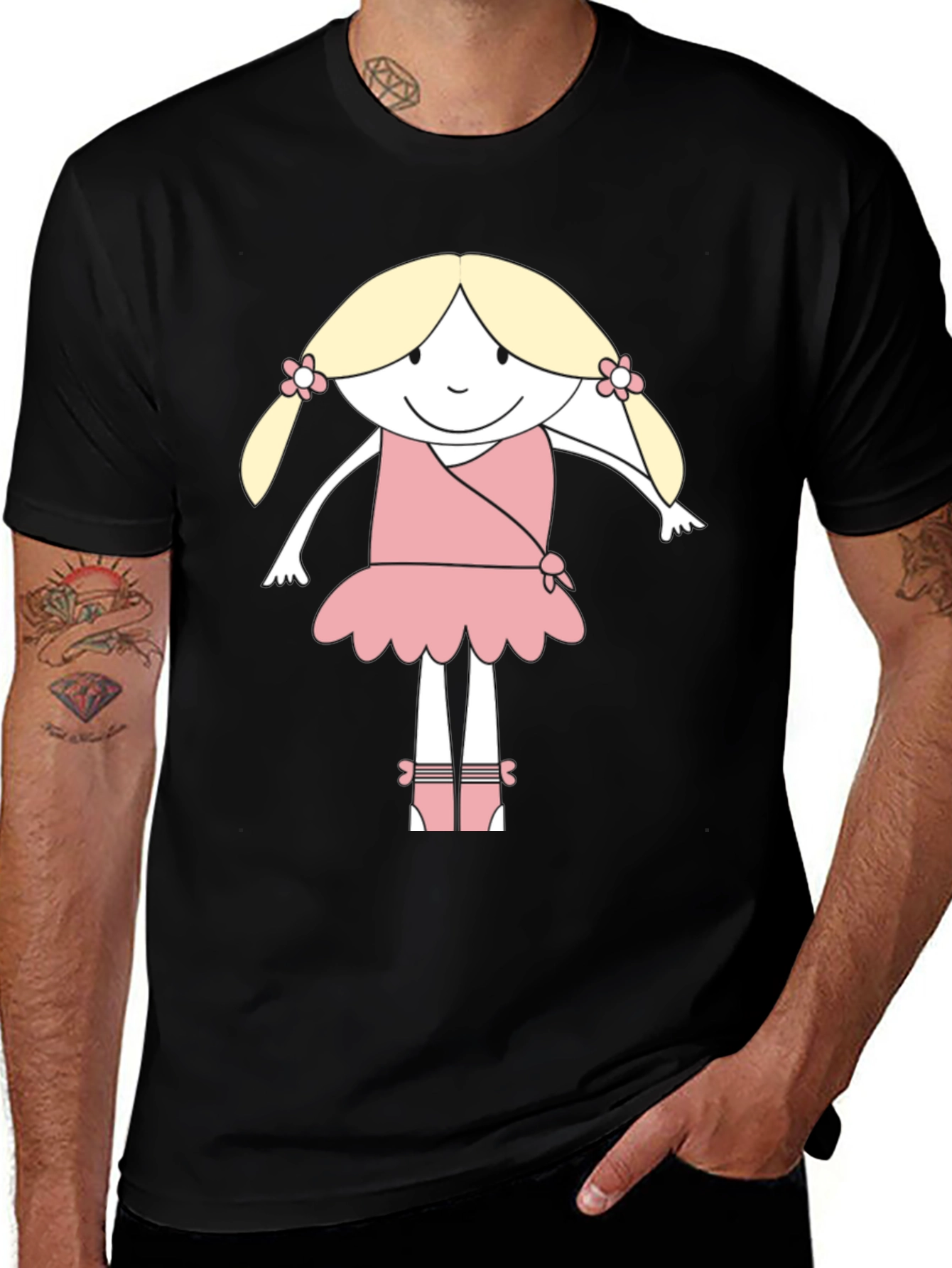 Cute Cartoon Ballerina Black T-Shirt