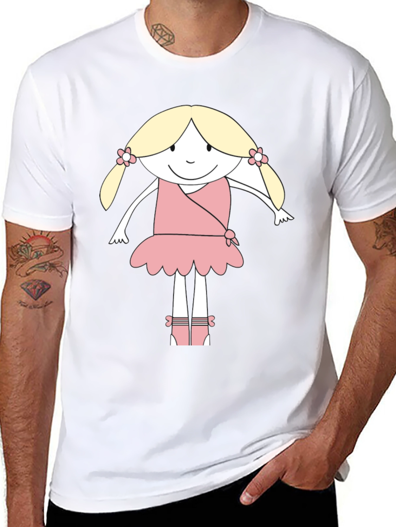 Cute Cartoon Ballerina Black T-Shirt