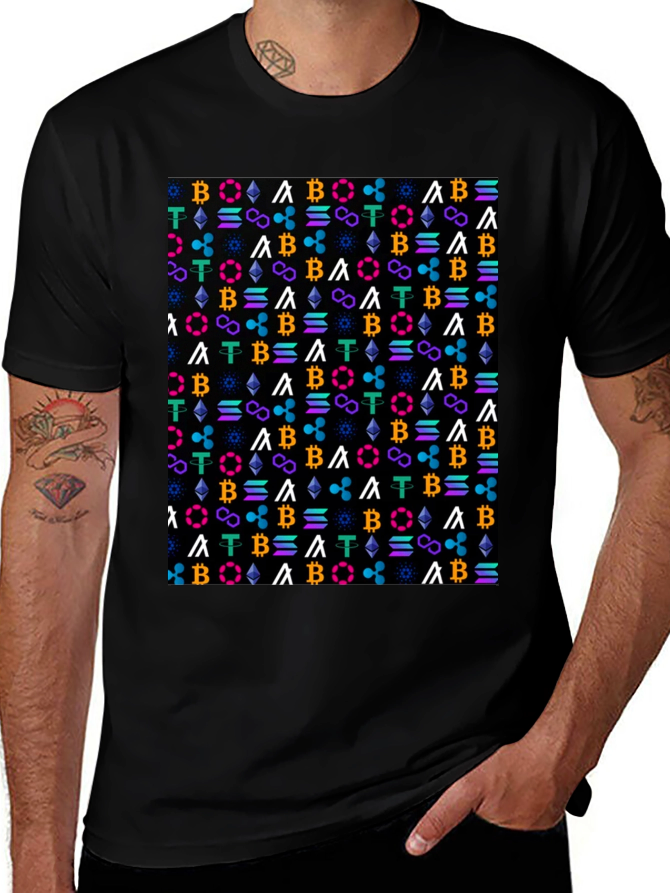 Crypto Pattern T-Shirt - Bitcoin Ethereum & More!