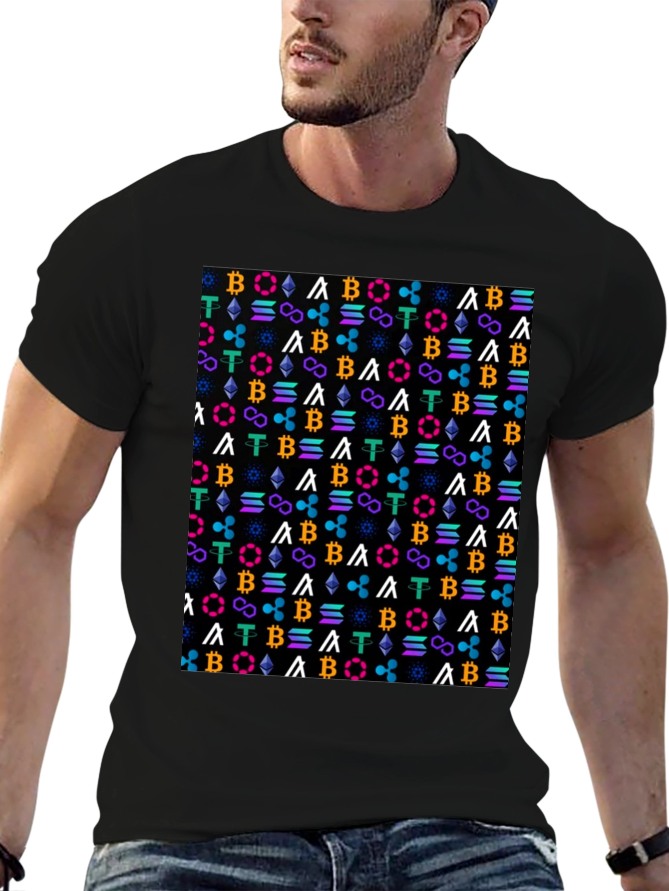 Crypto Pattern T-Shirt - Bitcoin Ethereum & More!