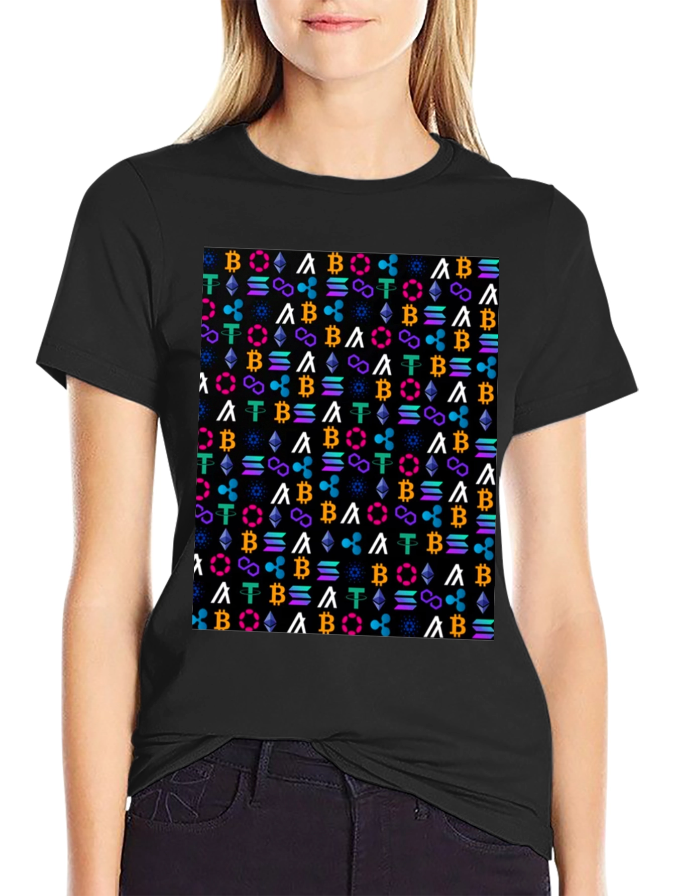 Crypto Pattern T-Shirt - Bitcoin Ethereum & More!