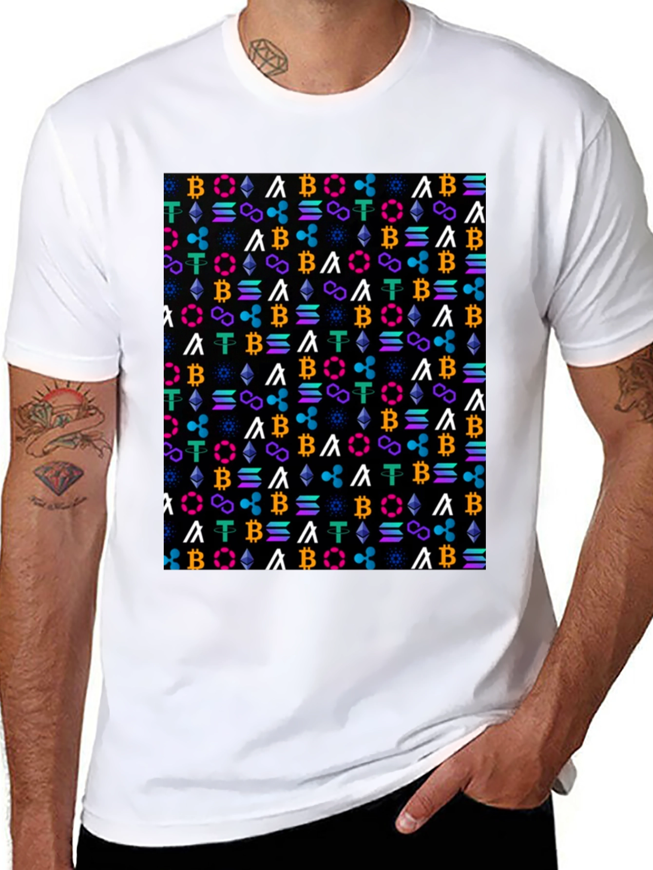 Crypto Pattern T-Shirt - Bitcoin Ethereum & More!