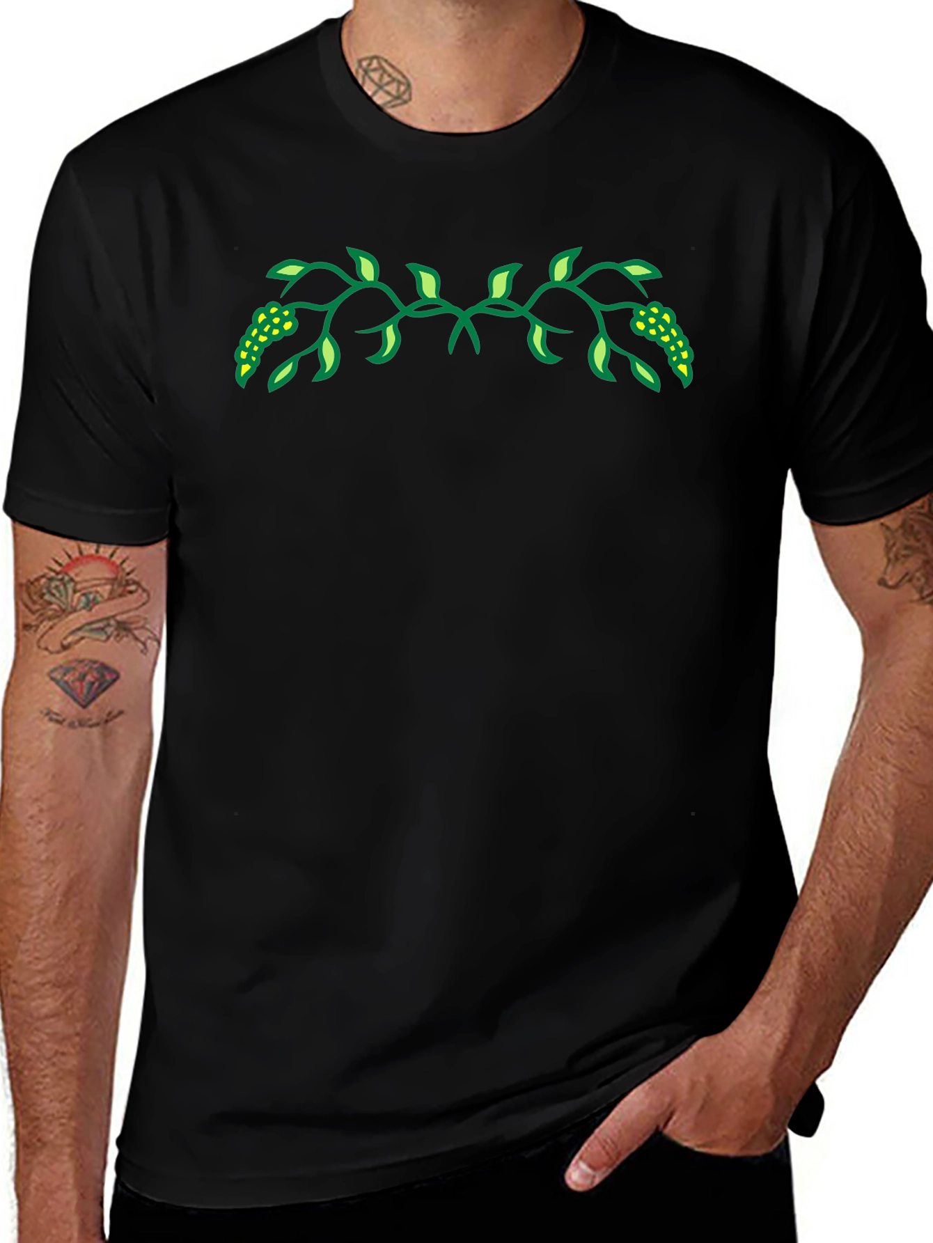 Nature Vine Graphic Black Tee