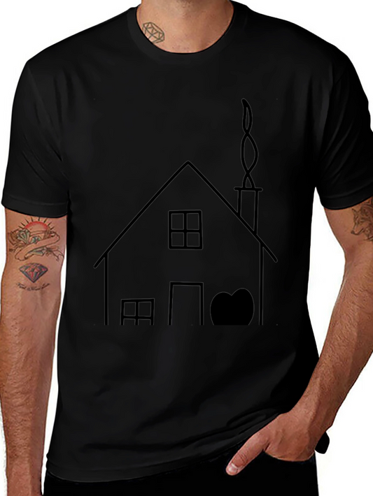 House Graphic Tee - Black Cotton T-Shirt