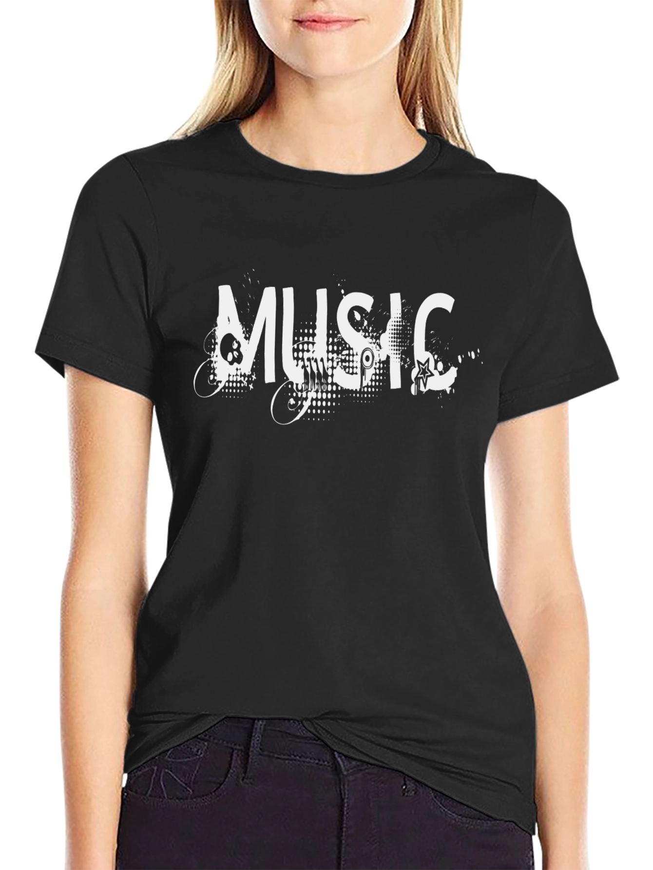 Music Graphic Print Black T-Shirt