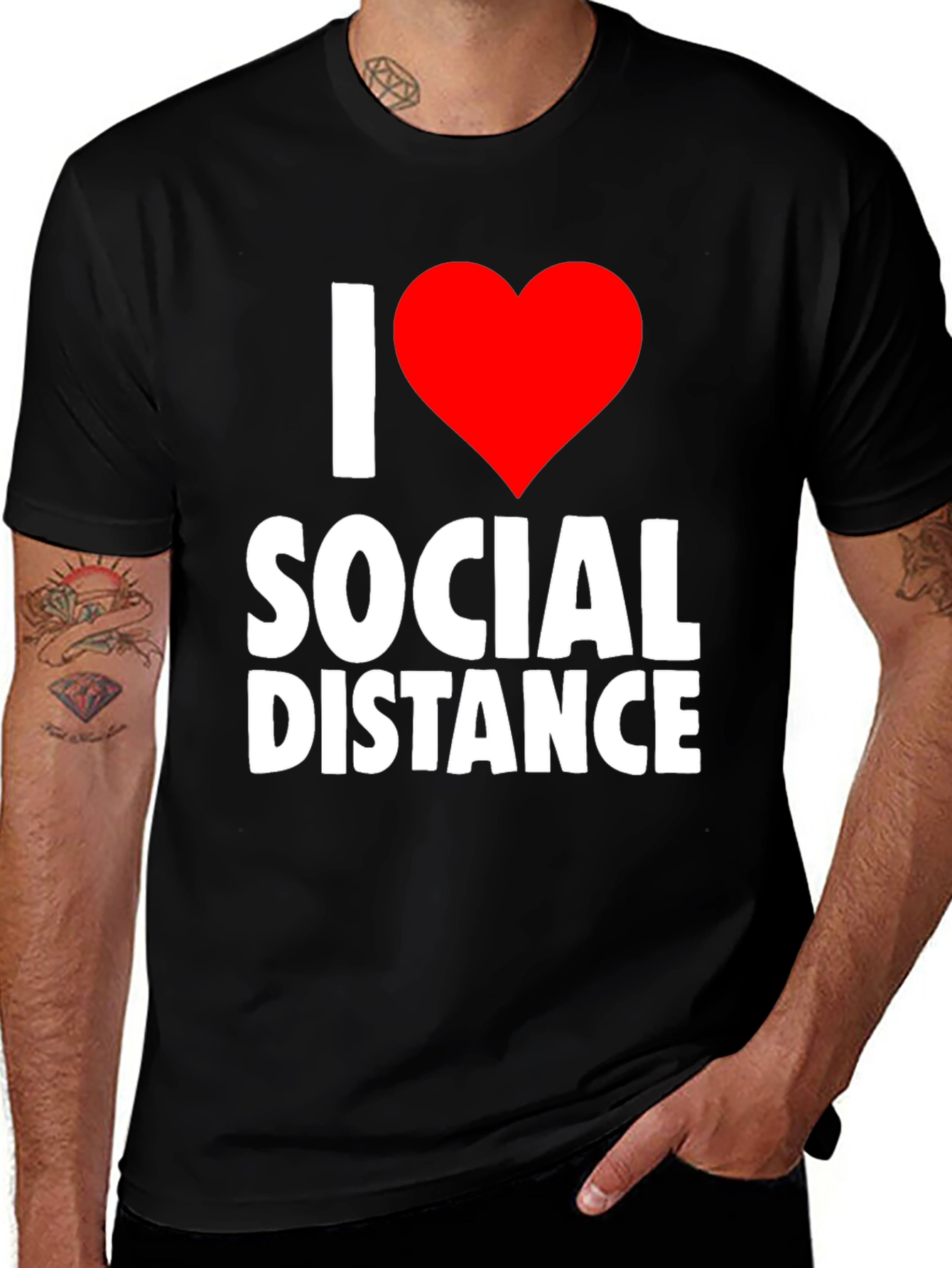 I Heart Social Distance Black Graphic T-Shirt