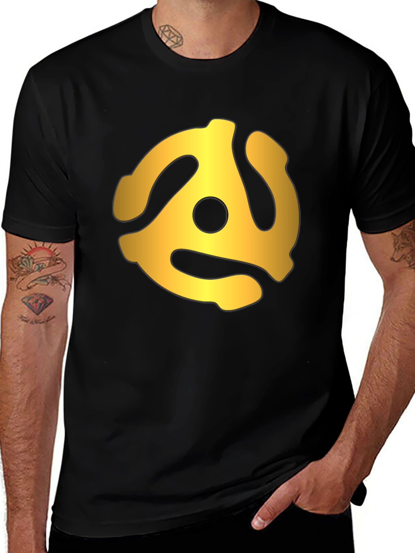 Retro Gold Record Adapter Black T-Shirt
