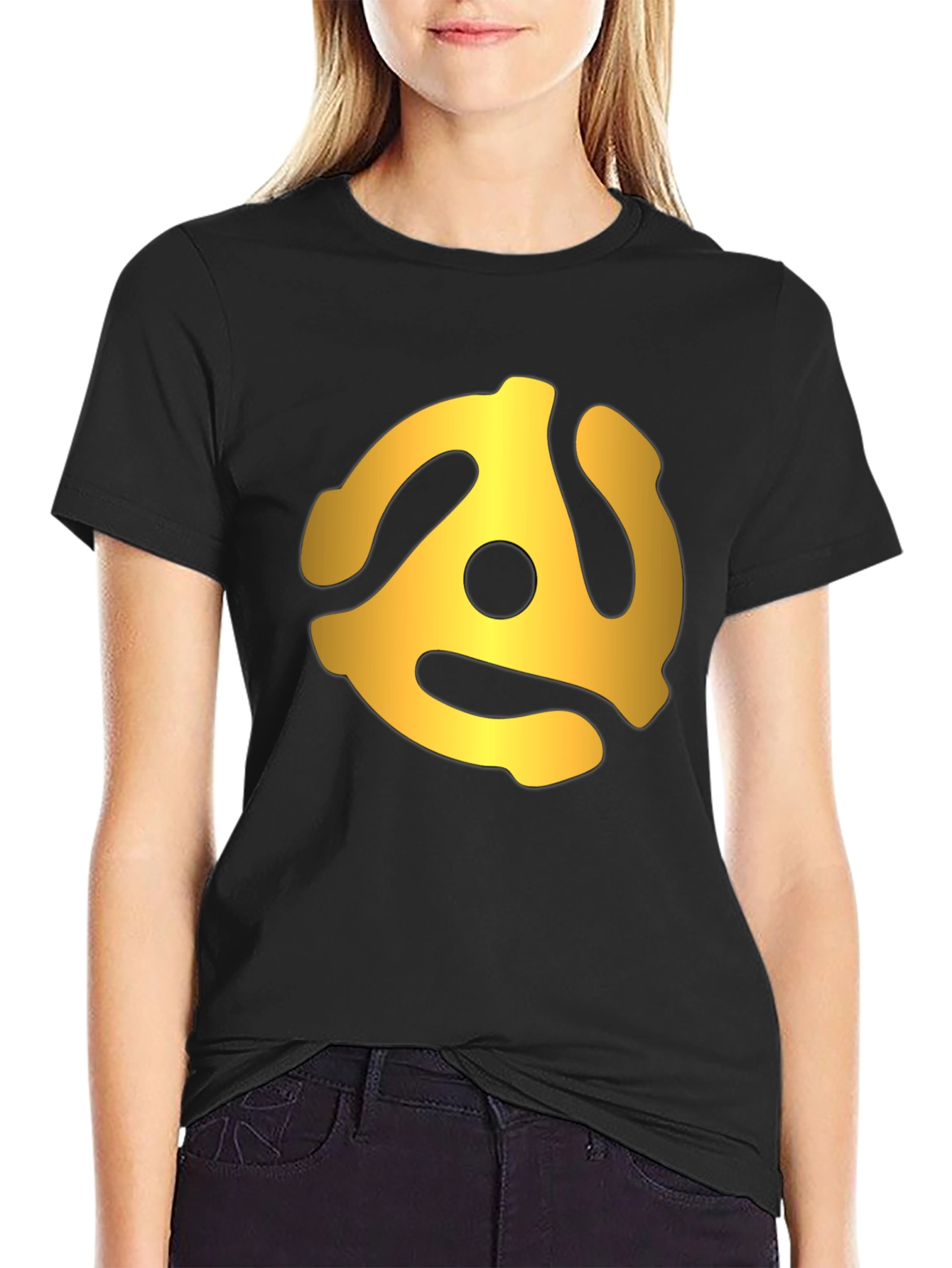 Retro Gold Record Adapter Black T-Shirt