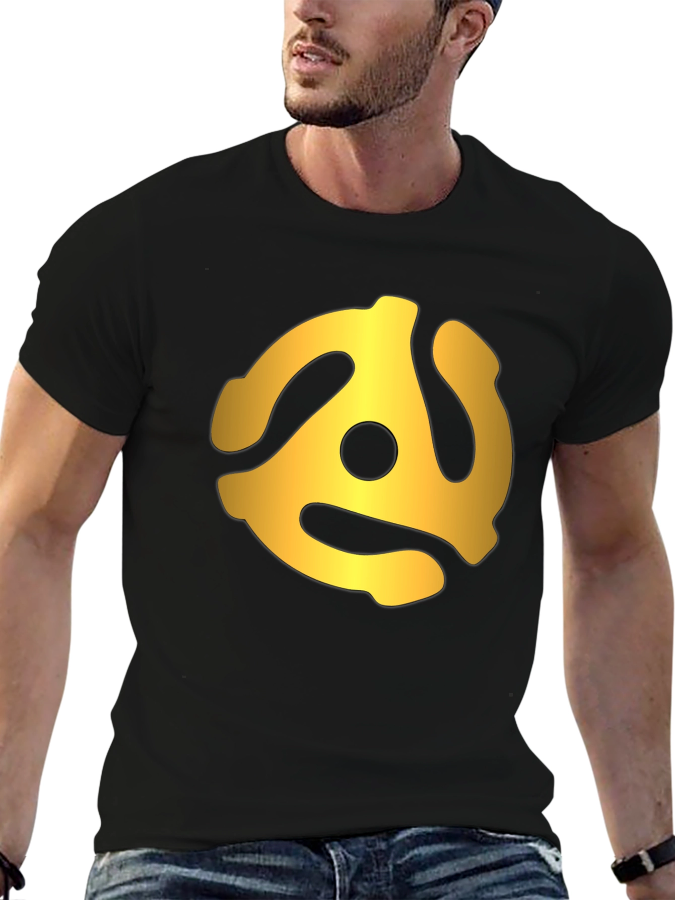 Retro Gold Record Adapter Black T-Shirt