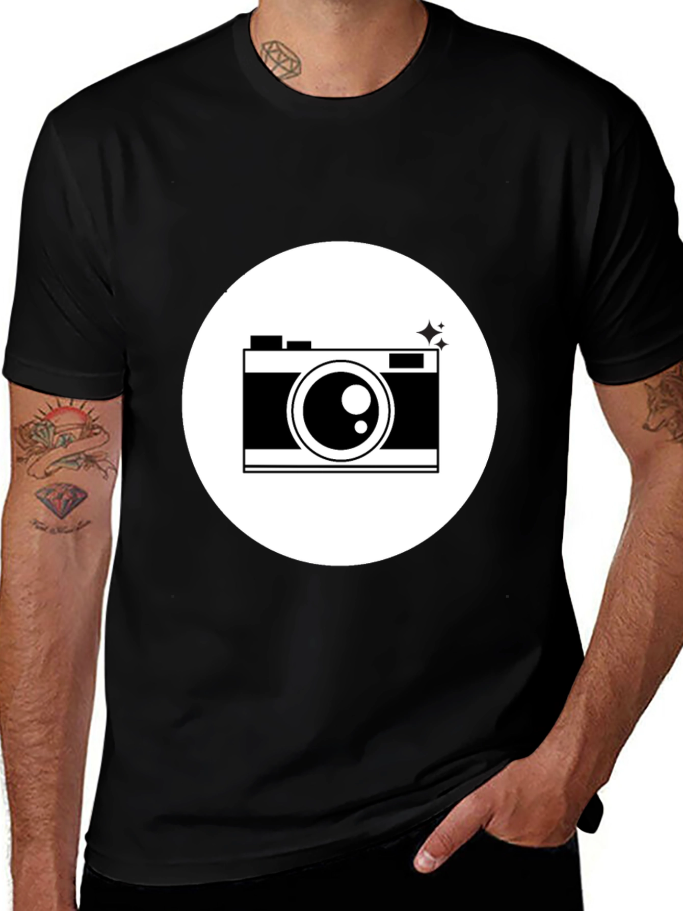 Camera Graphic Print Black T-Shirt