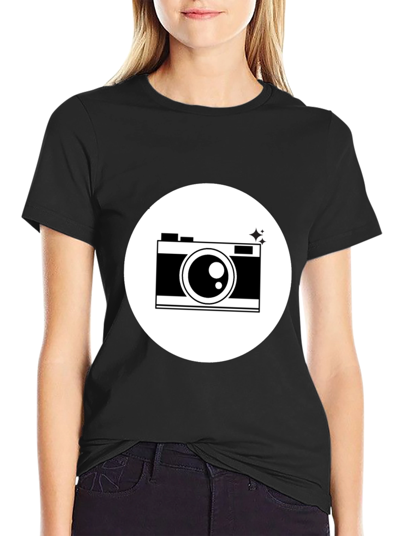 Camera Graphic Print Black T-Shirt