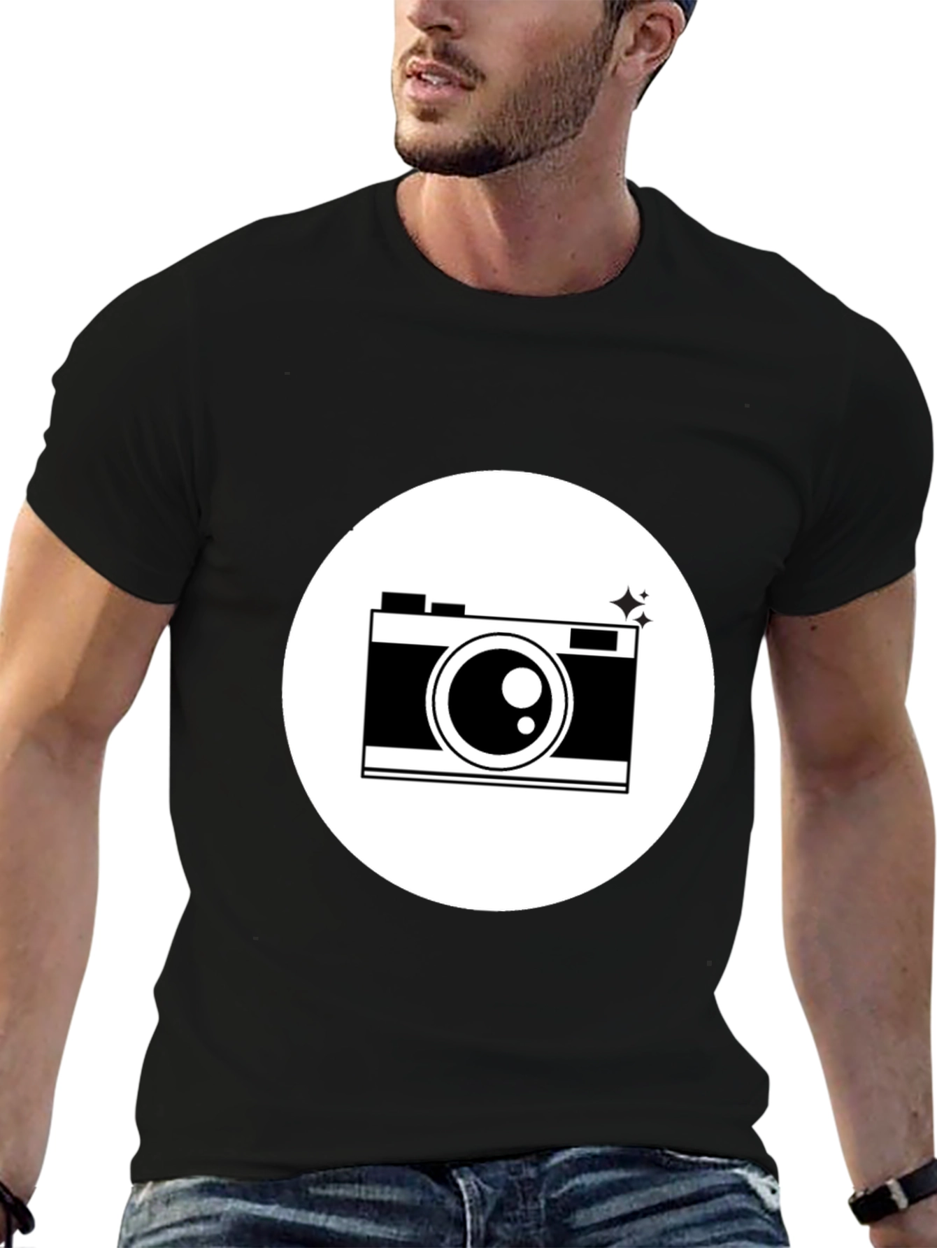 Camera Graphic Print Black T-Shirt