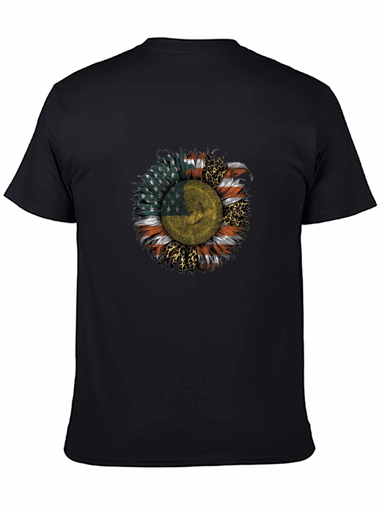 USA Ukraine Flag Sunflower Mens Black T-Shirt