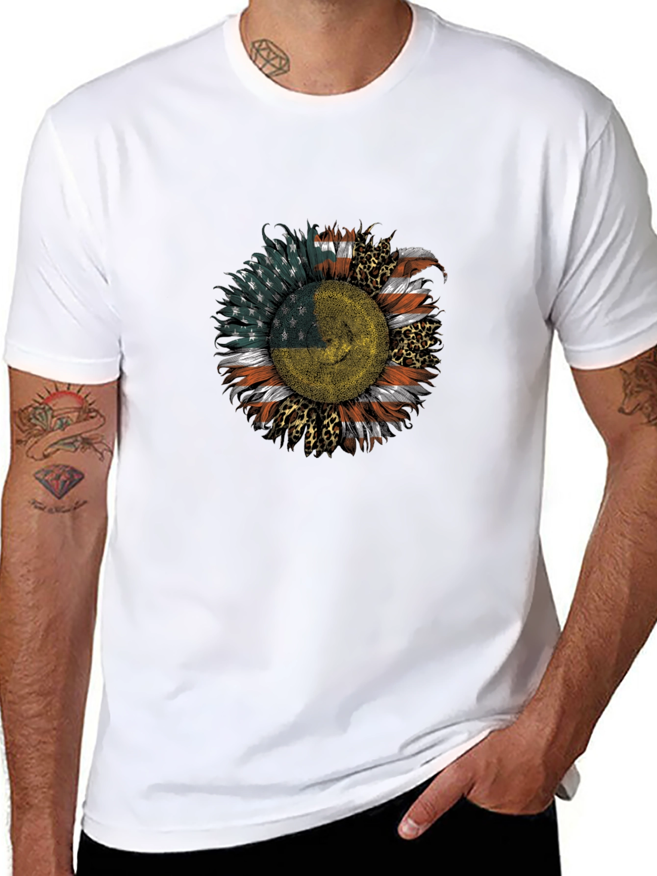 USA Ukraine Flag Sunflower Mens Black T-Shirt